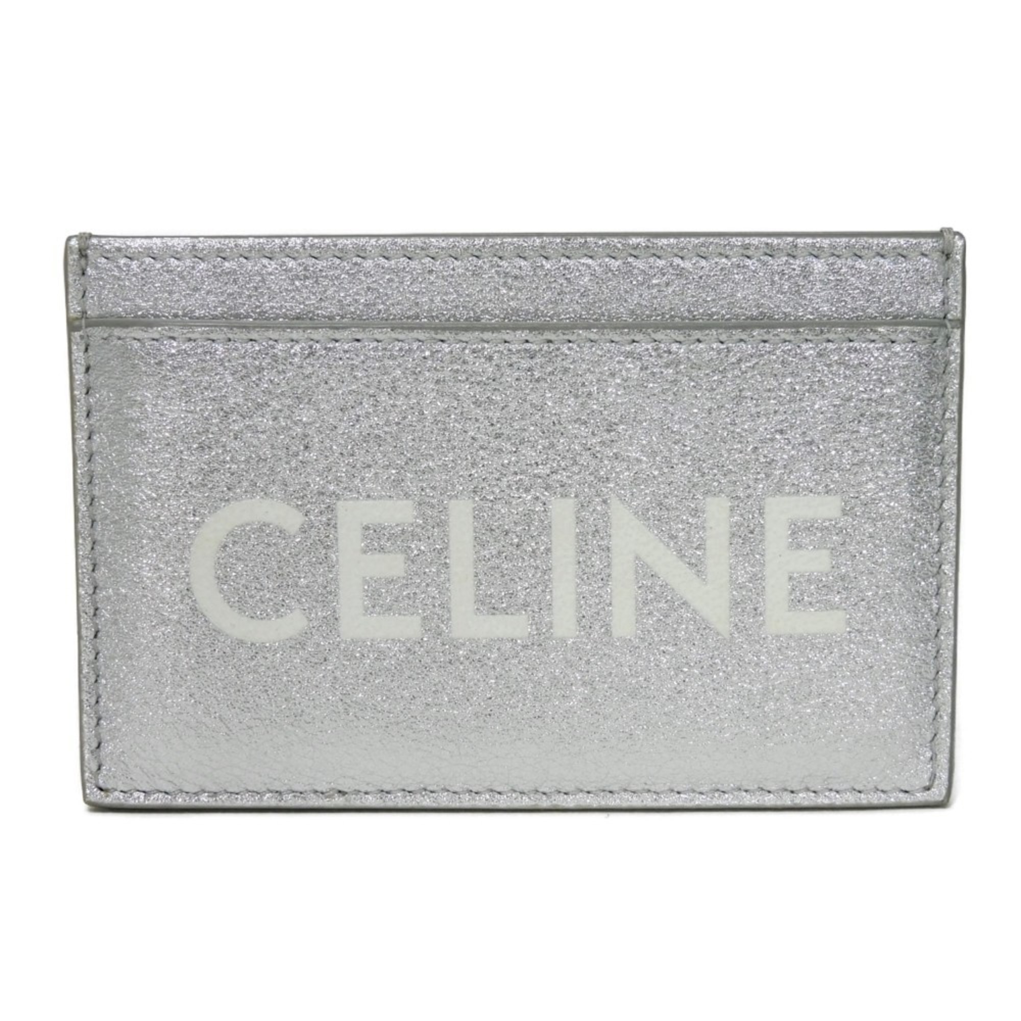 CELINE Card Case, Holder, Metallic Calfskin, Pass Business White, Laminated, Silver, 10B703EK8.36AG, Men's, Women's