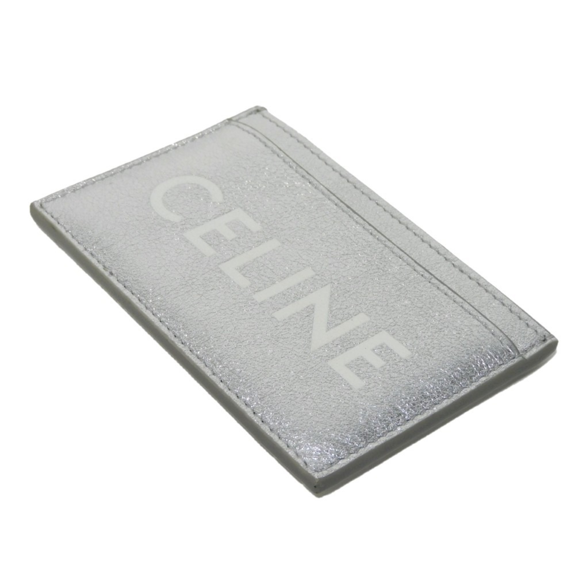 CELINE Card Case, Holder, Metallic Calfskin, Pass Business White, Laminated, Silver, 10B703EK8.36AG, Men's, Women's