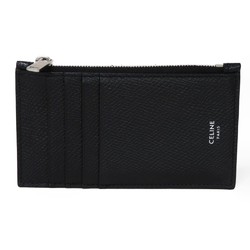 CELINE Coin Case Compact Zipped Card Holder Foil Stamped Calfskin Current New Black 10B683BEL.38SI Men's