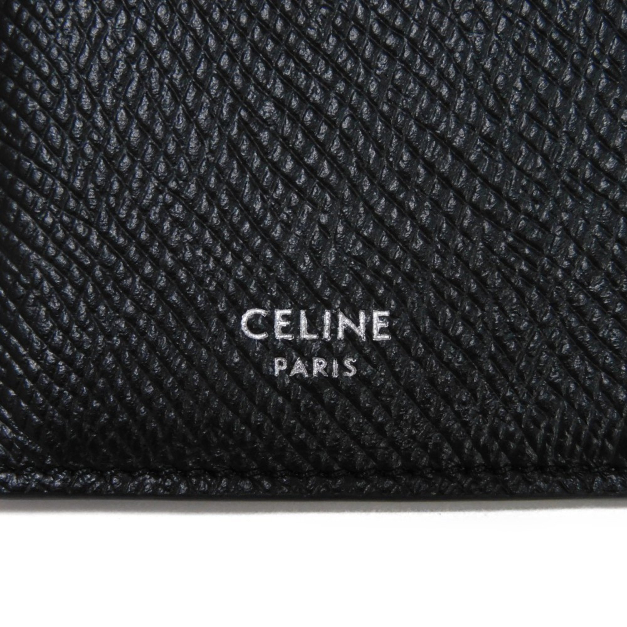 CELINE Coin Case Compact Zipped Card Holder Foil Stamped Calfskin Current New Black 10B683BEL.38SI Men's