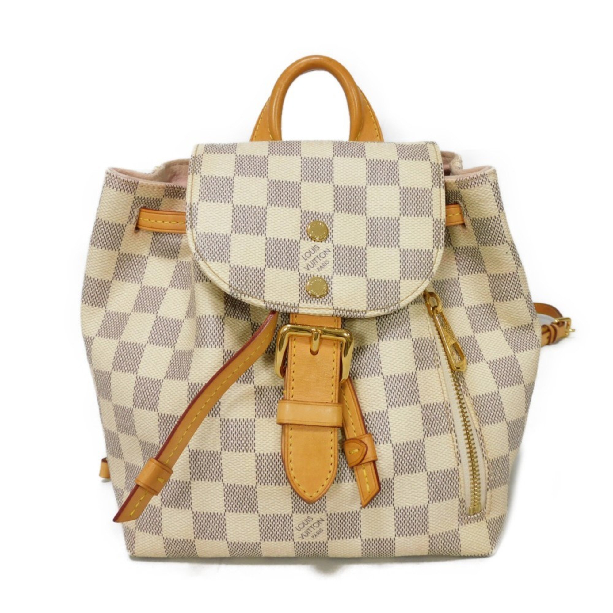 Louis Vuitton LOUIS VUITTON Backpack Speron BB Ivory Tanned Leather Damier Azur Rose Ballerine N44026 Women's Bag