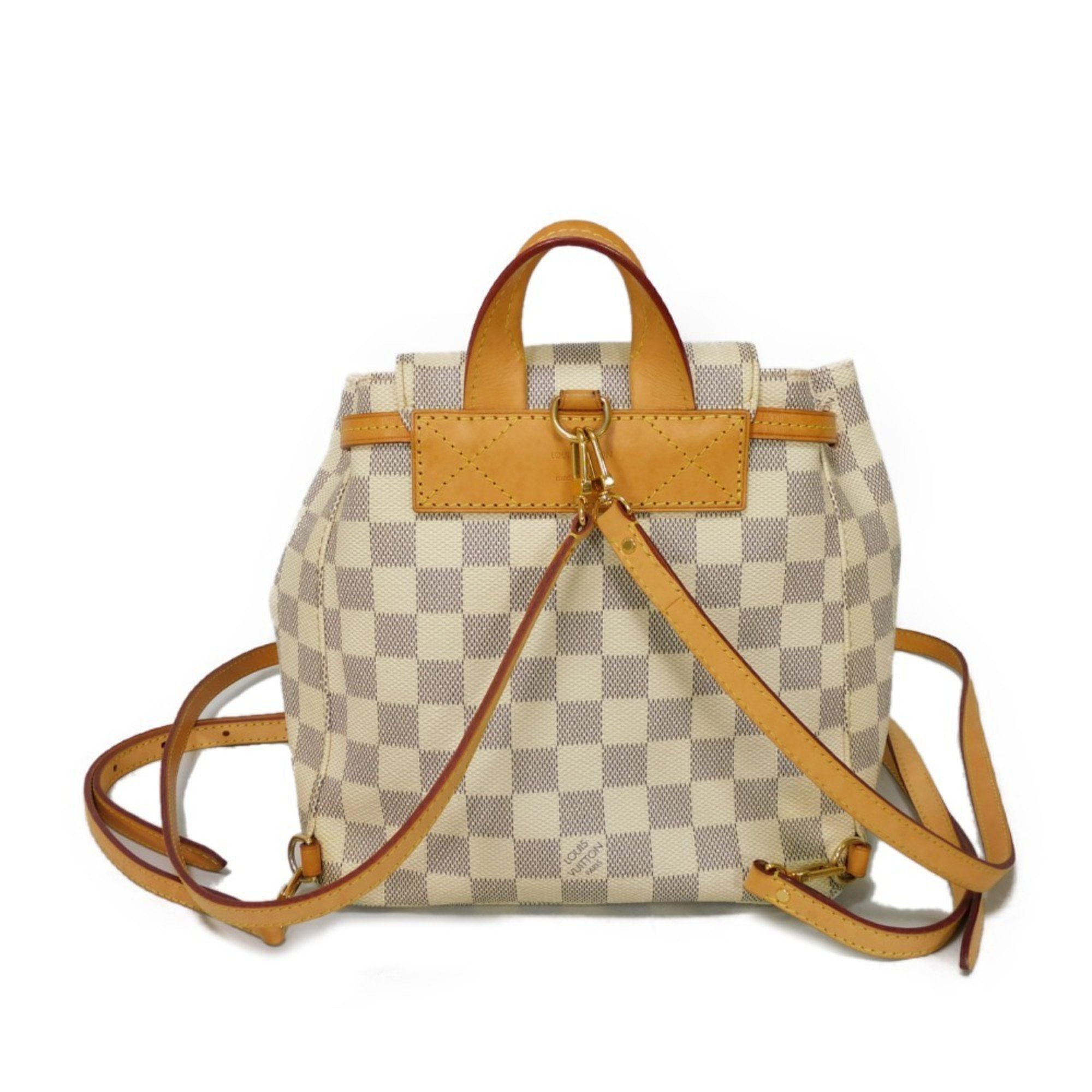 Louis Vuitton LOUIS VUITTON Backpack Speron BB Ivory Tanned Leather Damier Azur Rose Ballerine N44026 Women's Bag