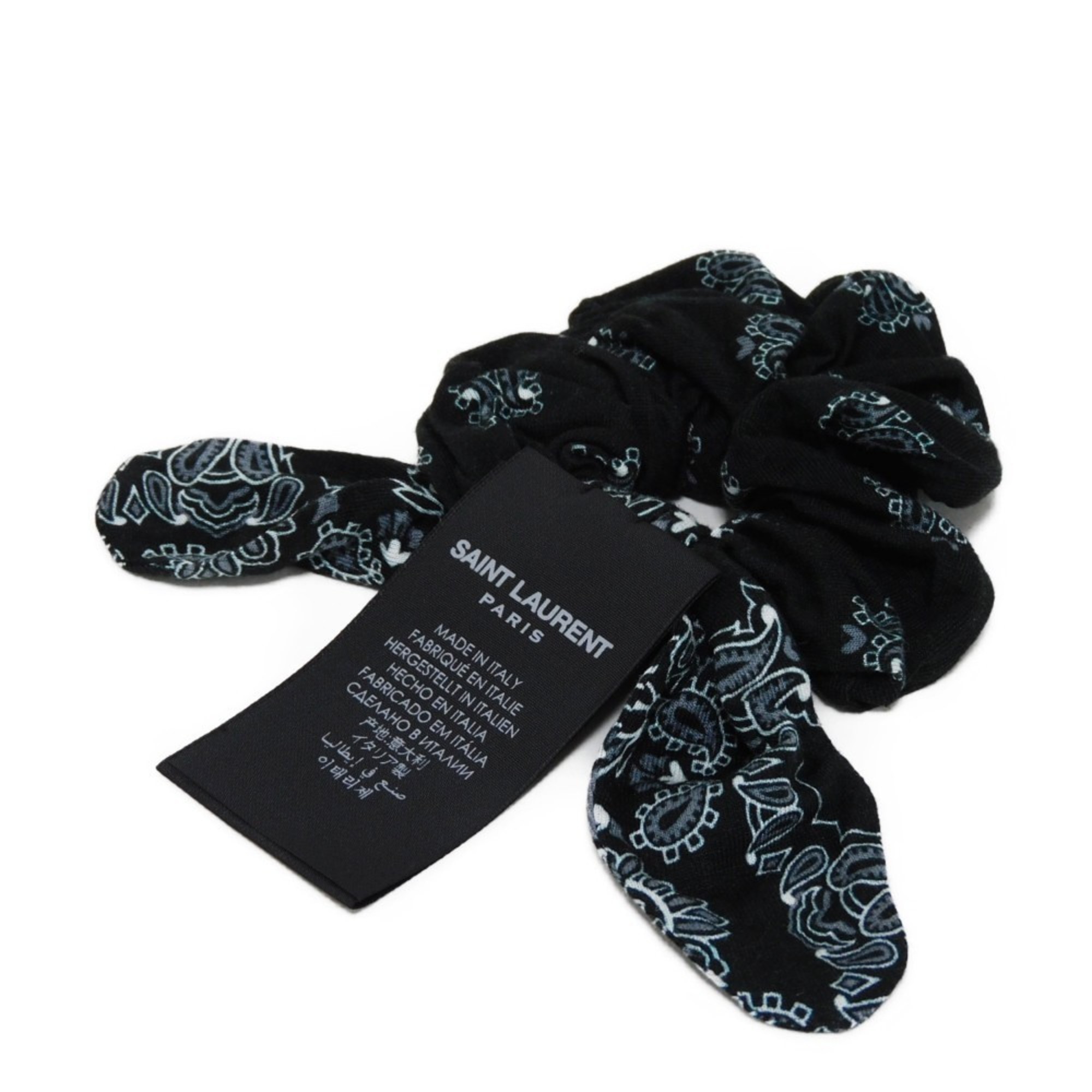 Yves Saint Laurent Saint Laurent Paris Paisley Scrunchie Bandana Rayon Polyurethane Black 682970 3YI97 1078 Women's