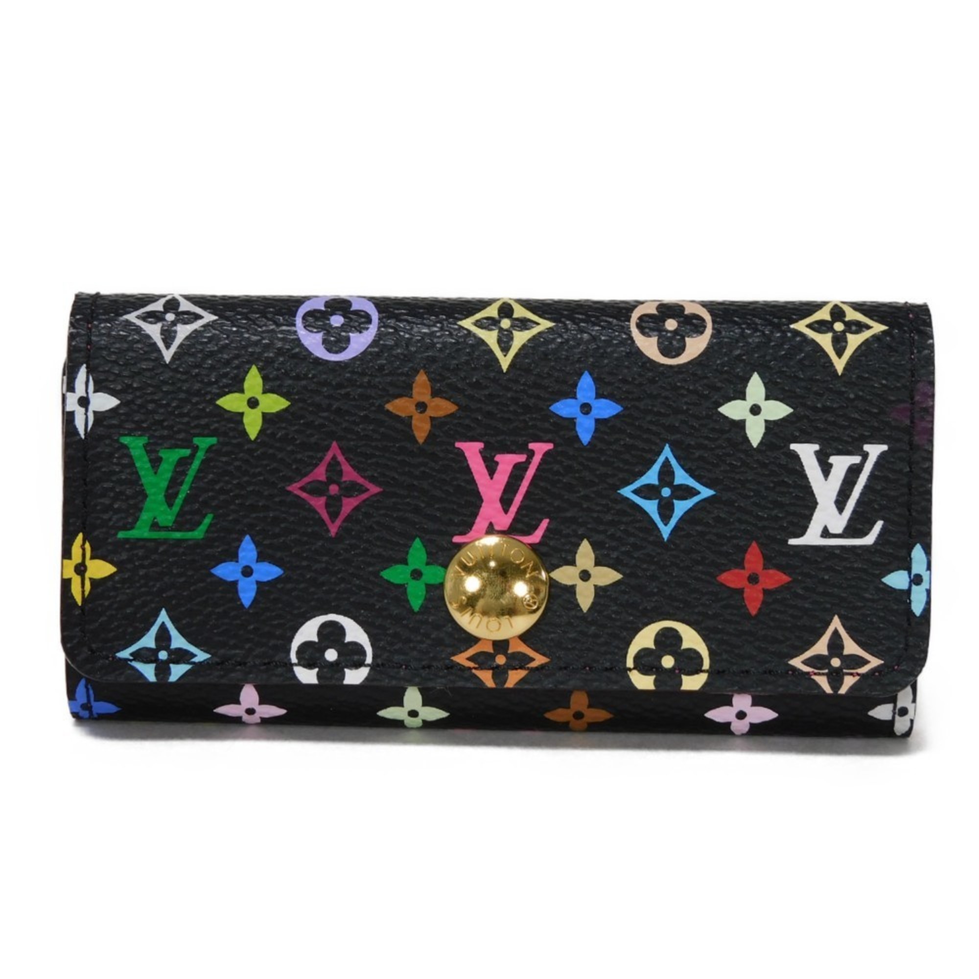 Louis Vuitton LOUIS VUITTON Key Case Multicle 4 LV Flower 4-row Snap Button Monogram Multicolor Noir Grenard M93732 Men's Women's