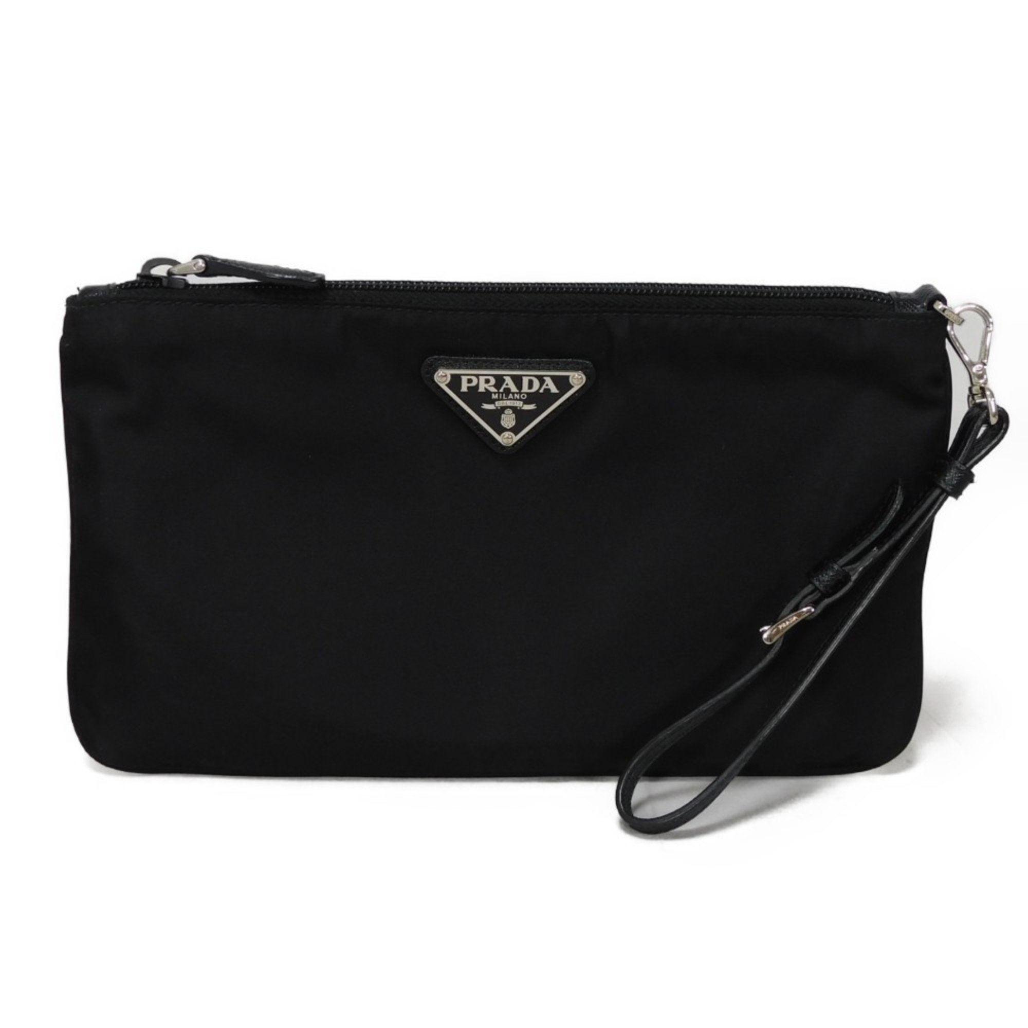 PRADA Clutch Bag Tessuto Pouch Black Handle Strap RFID Triangle Nylon Nero 1NH545 2BQP F0002 Men's Women's