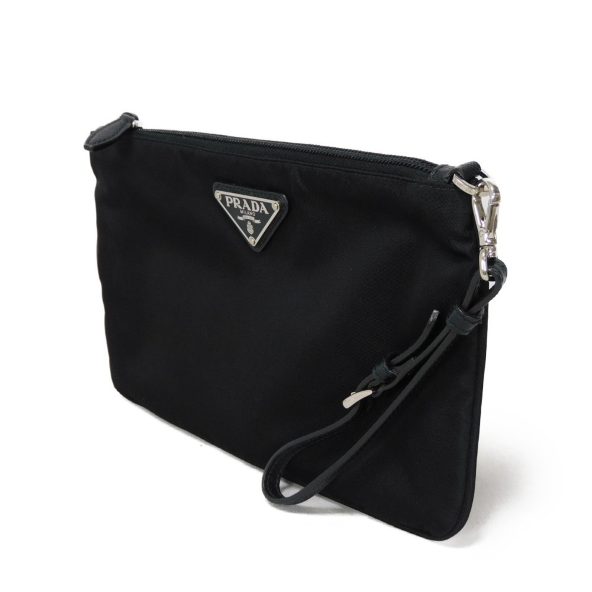 PRADA Clutch Bag Tessuto Pouch Black Handle Strap RFID Triangle Nylon Nero 1NH545 2BQP F0002 Men's Women's