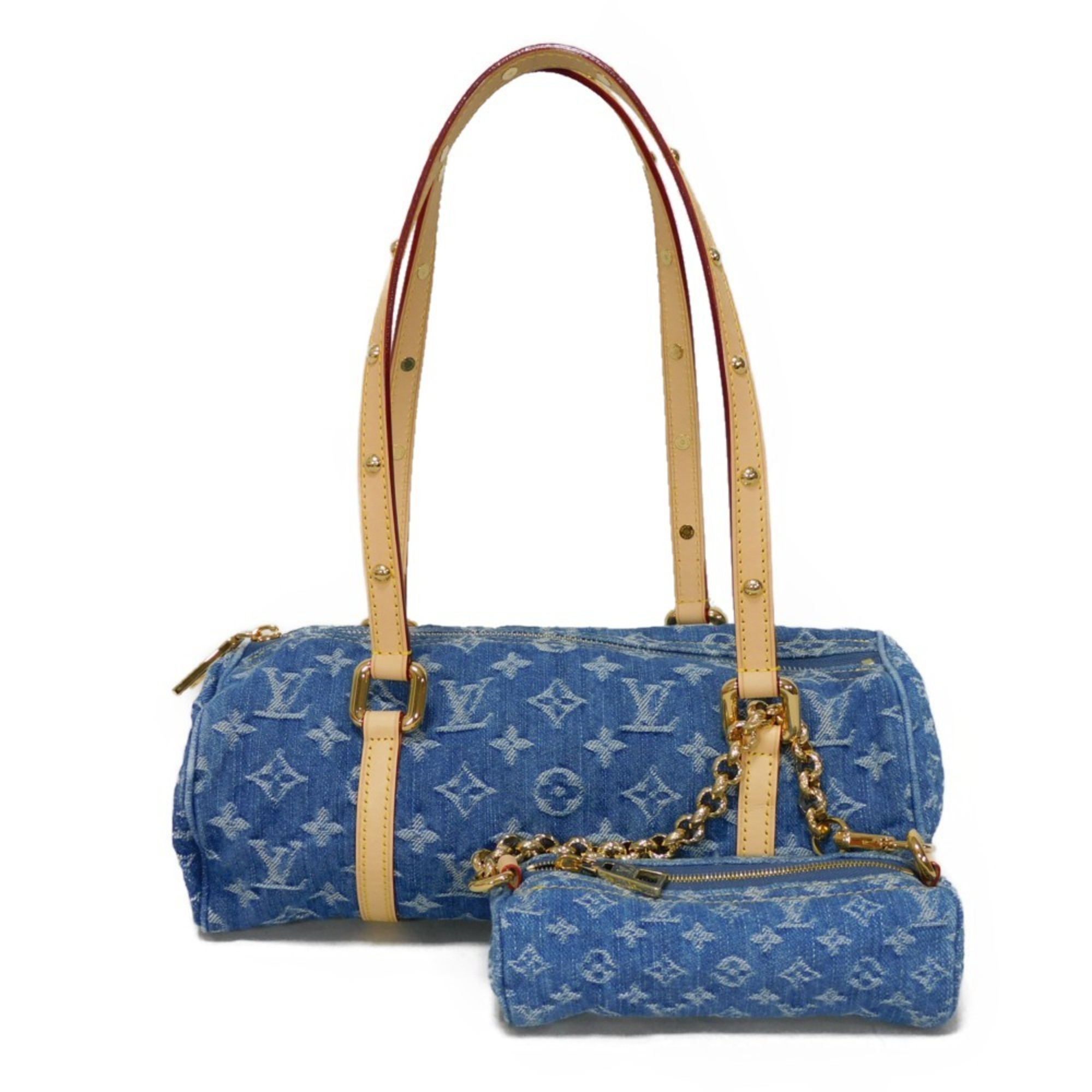 LOUIS VUITTON Shoulder Bag Papillon MM Stone Wash RFID Monogram Denim LV Remix Blue M46830 Women's