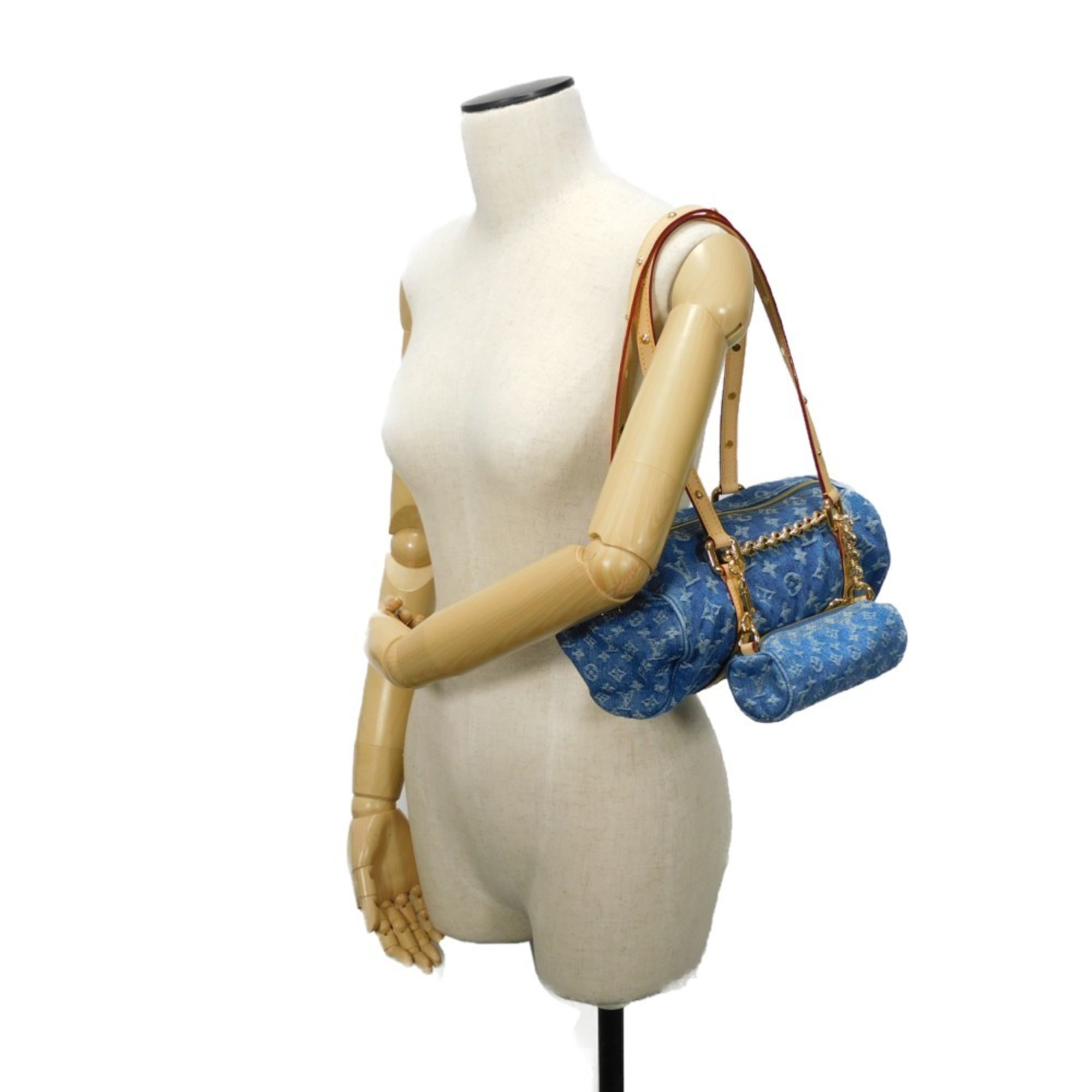 LOUIS VUITTON Shoulder Bag Papillon MM Stone Wash RFID Monogram Denim LV Remix Blue M46830 Women's