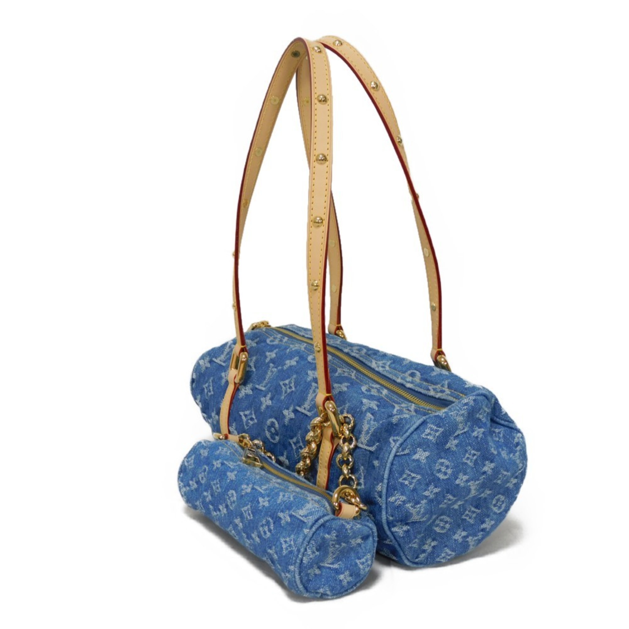 LOUIS VUITTON Shoulder Bag Papillon MM Stone Wash RFID Monogram Denim LV Remix Blue M46830 Women's