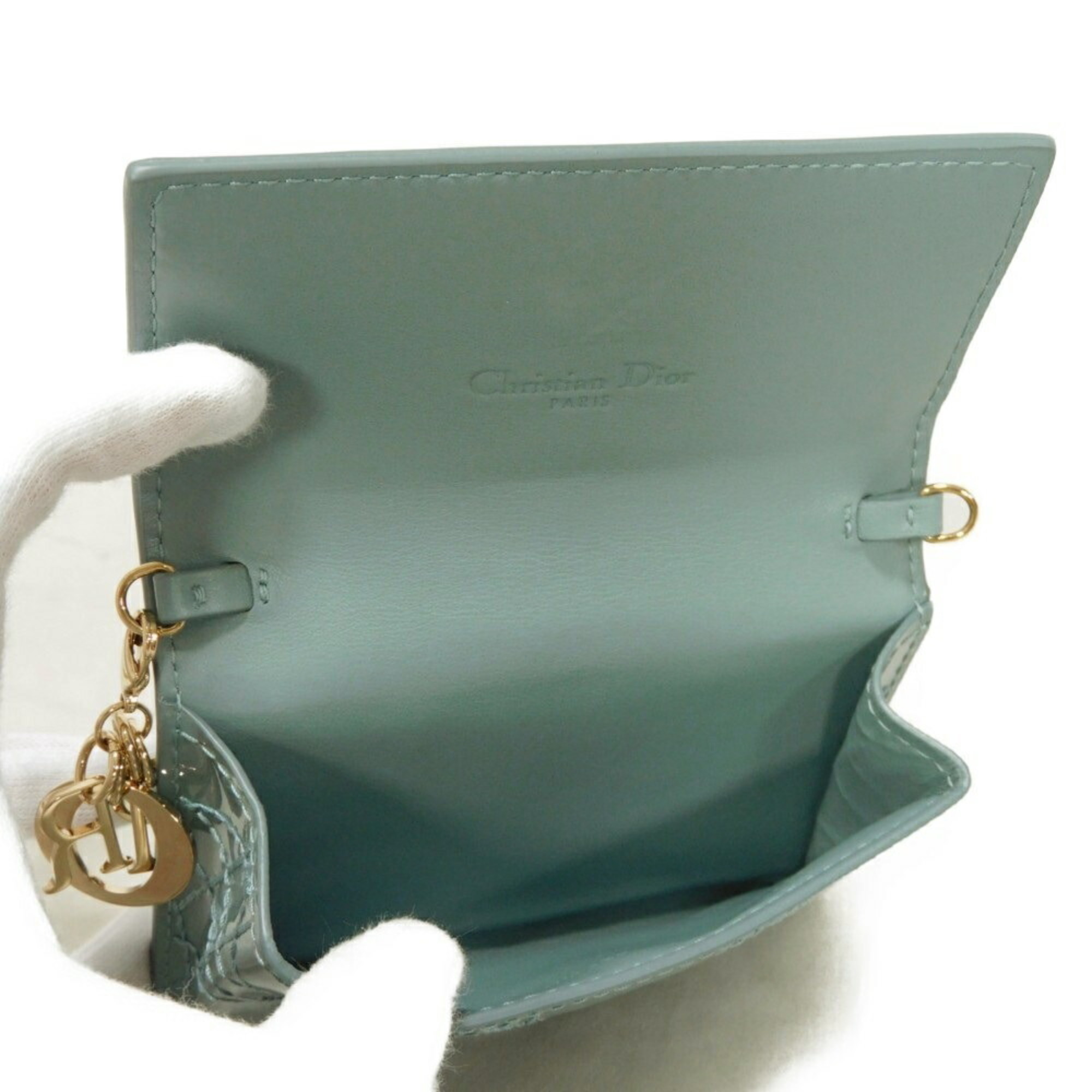 Christian Dior Dior Coin Case LADY DIOR Chain Compact Patent Card Cannage Cloud Blue S0876OVRB_M81B Women's