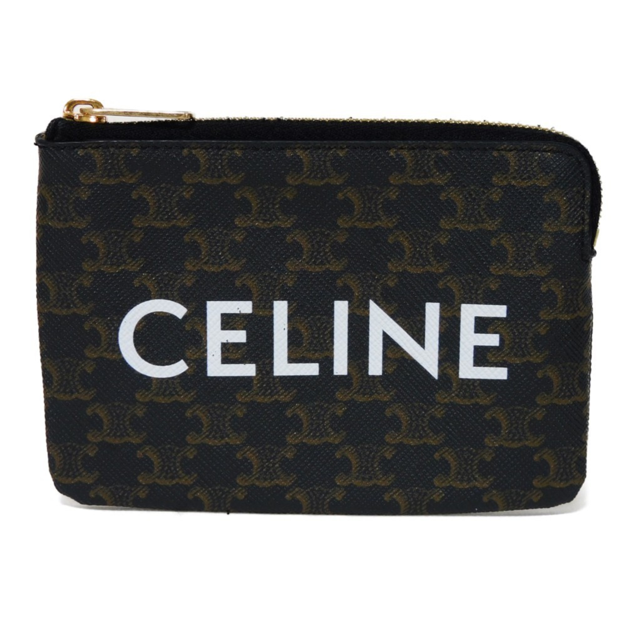 CELINE Coin Case & Card Current White Khaki Gold Key Ring Triomphe Black 10C662CA2.38NO Men's Women's