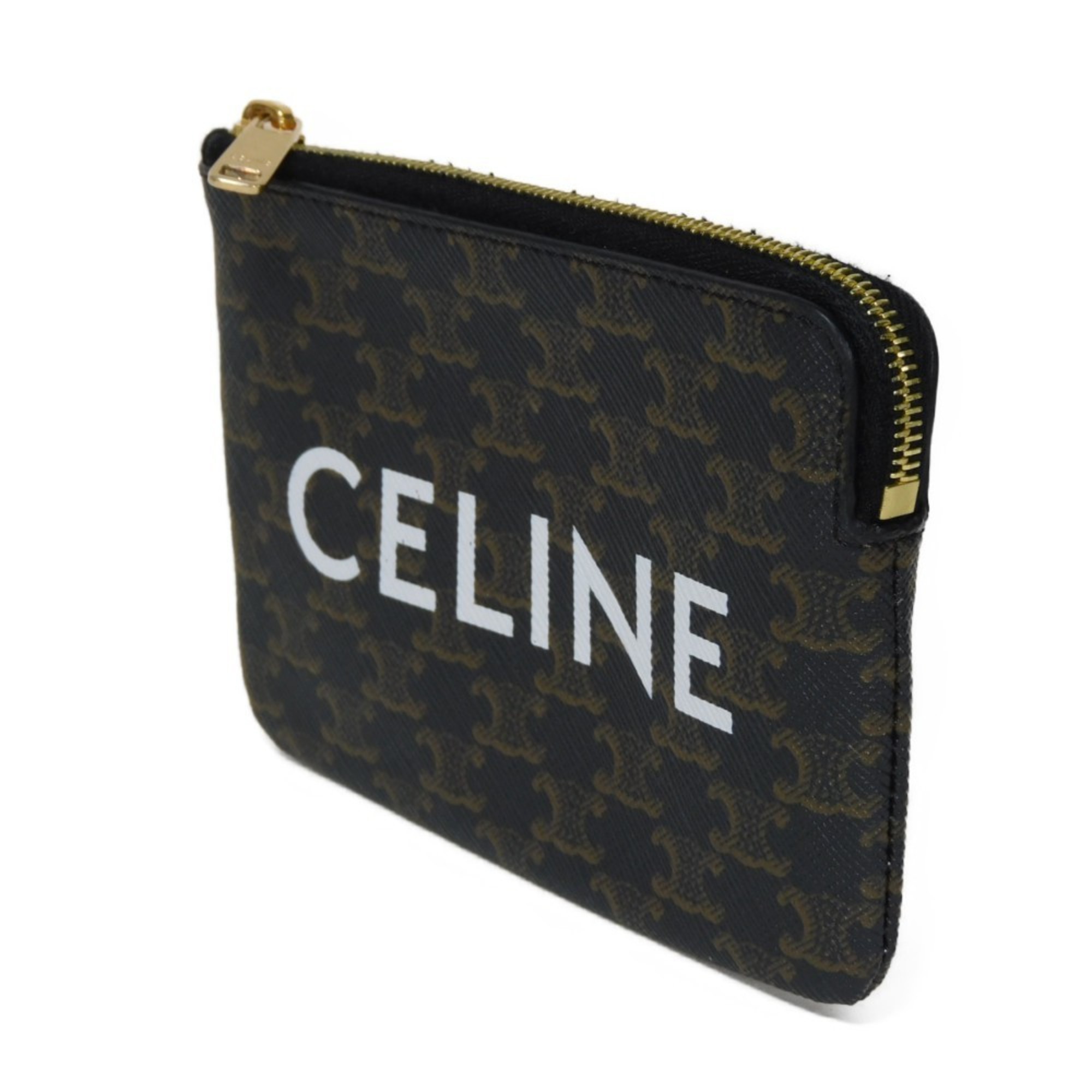 CELINE Coin Case & Card Current White Khaki Gold Key Ring Triomphe Black 10C662CA2.38NO Men's Women's