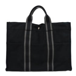 Hermes HERMES Tote Bag Foultou MM Black Gray Stripe Bicolor Handbag Serie Button Cotton Men's Women's