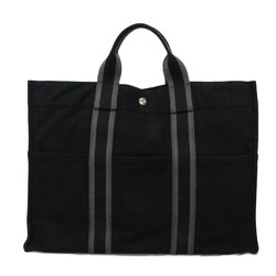 Hermes HERMES Tote Bag Foultou MM Black Gray Stripe Bicolor Handbag Serie Button Cotton Men's Women's