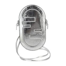 FENDI PHONE HOLDER Shoulder Bag 7AS055 Calf Leather Silver Orlock Mobile Phone Case Pochette Smartphone