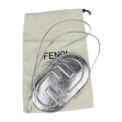 FENDI PHONE HOLDER Shoulder Bag 7AS055 Calf Leather Silver Orlock Mobile Phone Case Pochette Smartphone