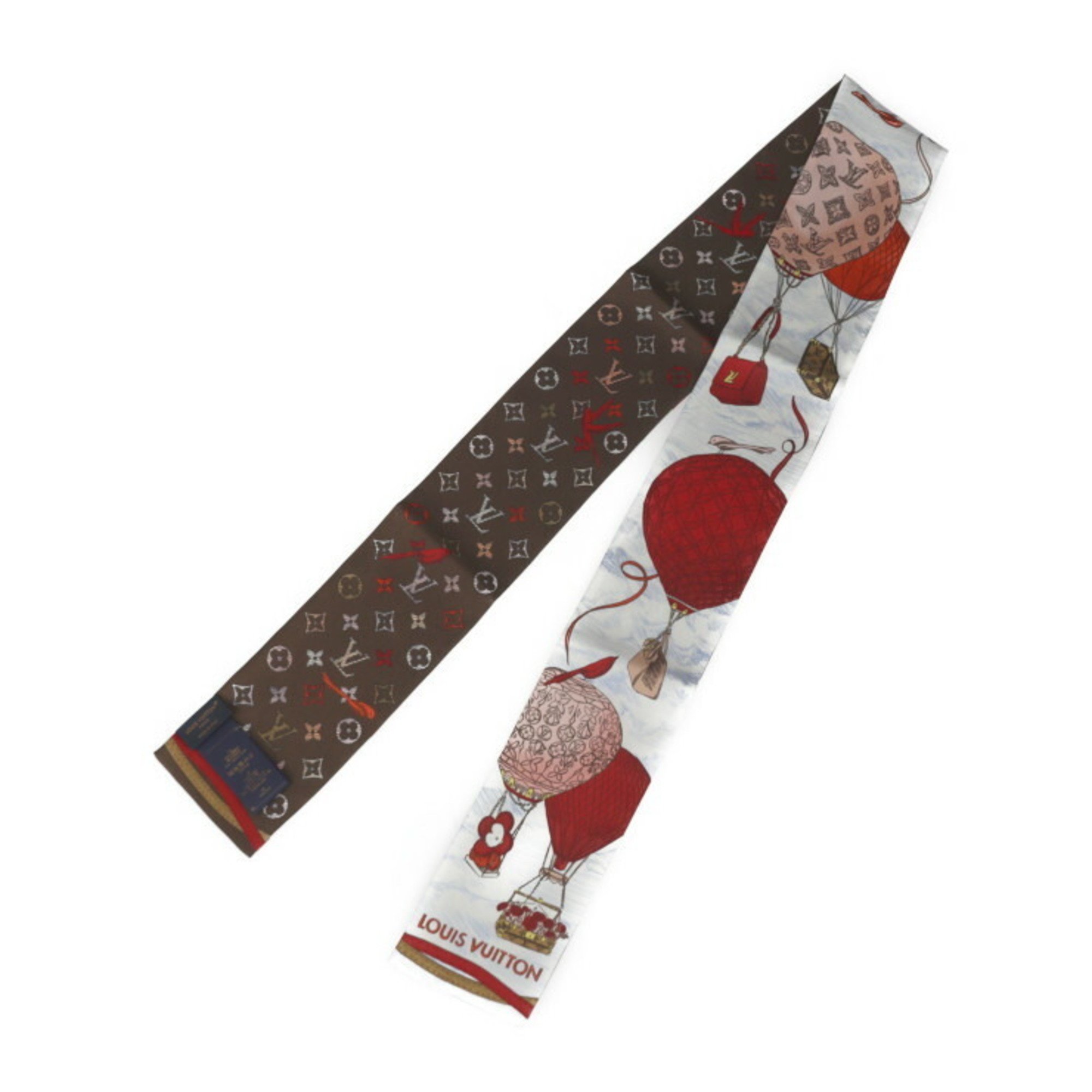 LOUIS VUITTON Louis Vuitton Bandeau Up and Away Scarf M78442 Silk 100% Brown Rouge Multicolor Balloon Pattern Ribbon