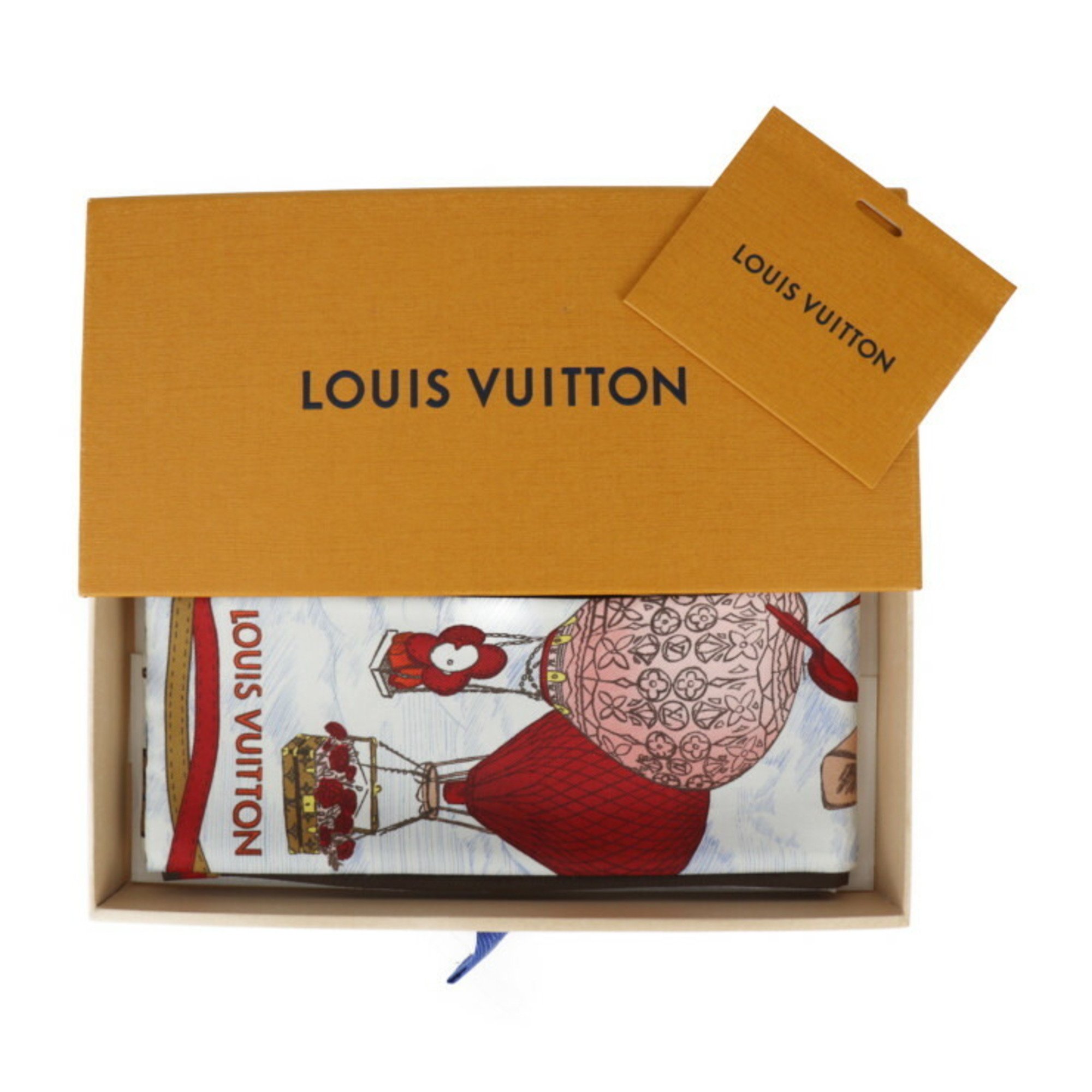 LOUIS VUITTON Louis Vuitton Bandeau Up and Away Scarf M78442 Silk 100% Brown Rouge Multicolor Balloon Pattern Ribbon