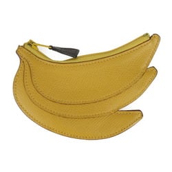 HERMES Hermes Fruit Wallet/Coin Case Banana 035114CA Cushvel Yellow Coin Purse □O Engraved