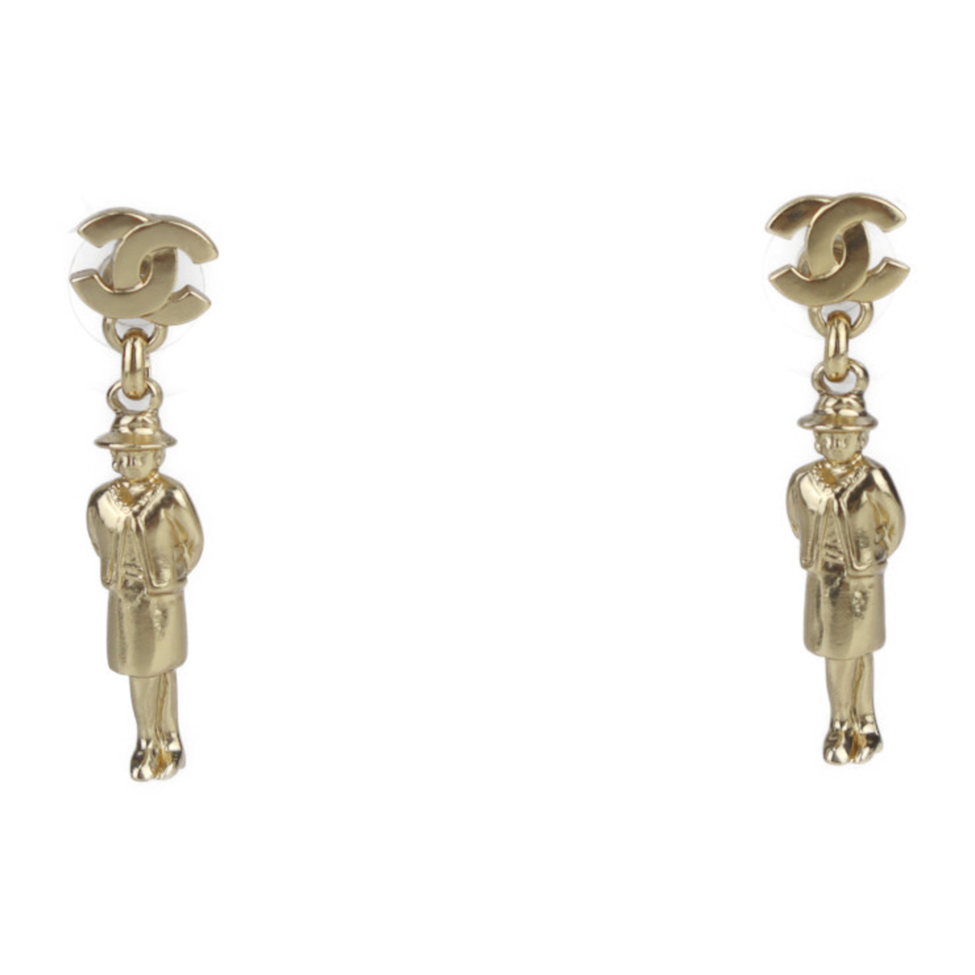 CHANEL Chanel Mademoiselle Earrings A13435 Metal Gold Coco Mark Swing Doll Motif 02P