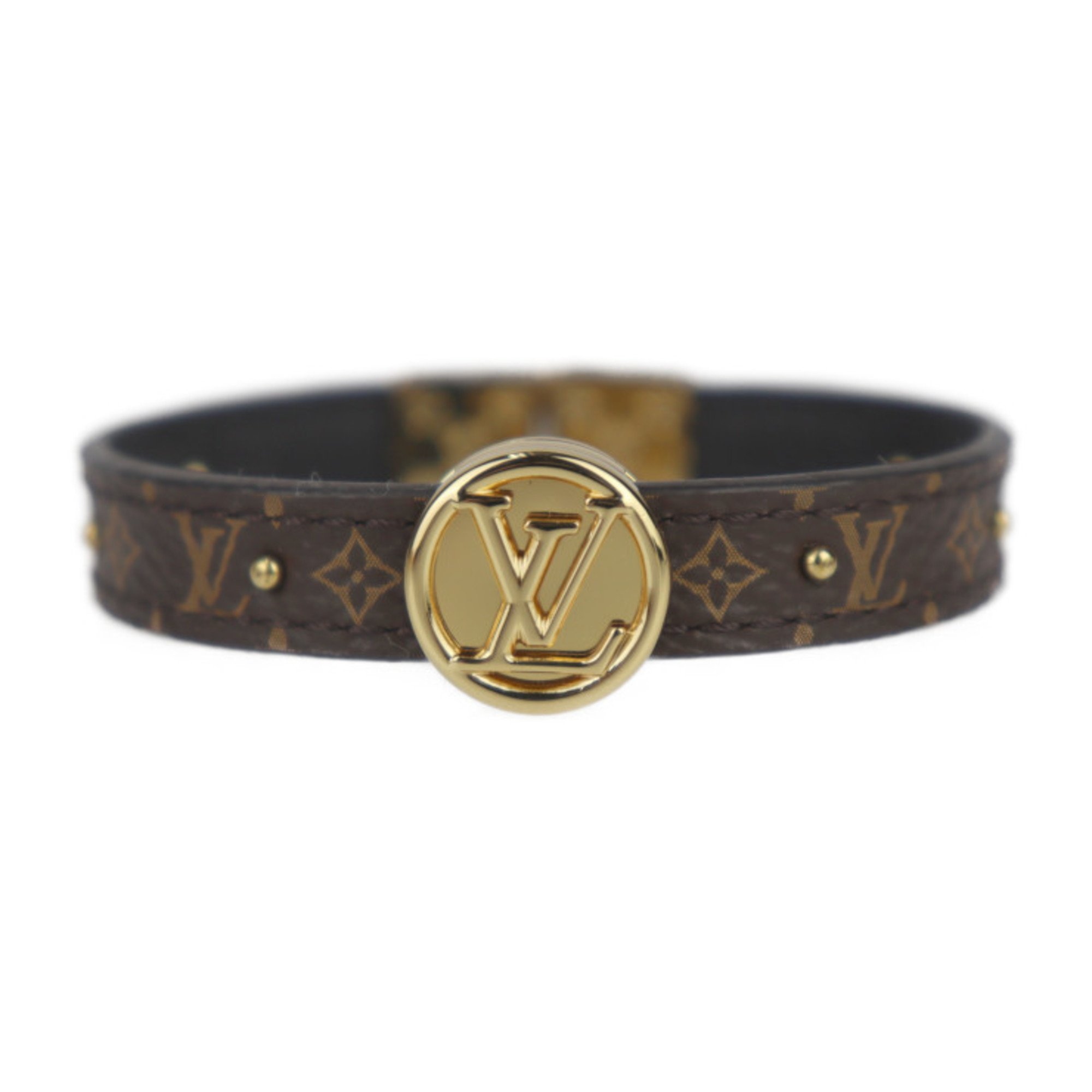 LOUIS VUITTON Louis Vuitton Bracelet LV Circle Reversible M6173F Monogram Canvas Leather Brown Black