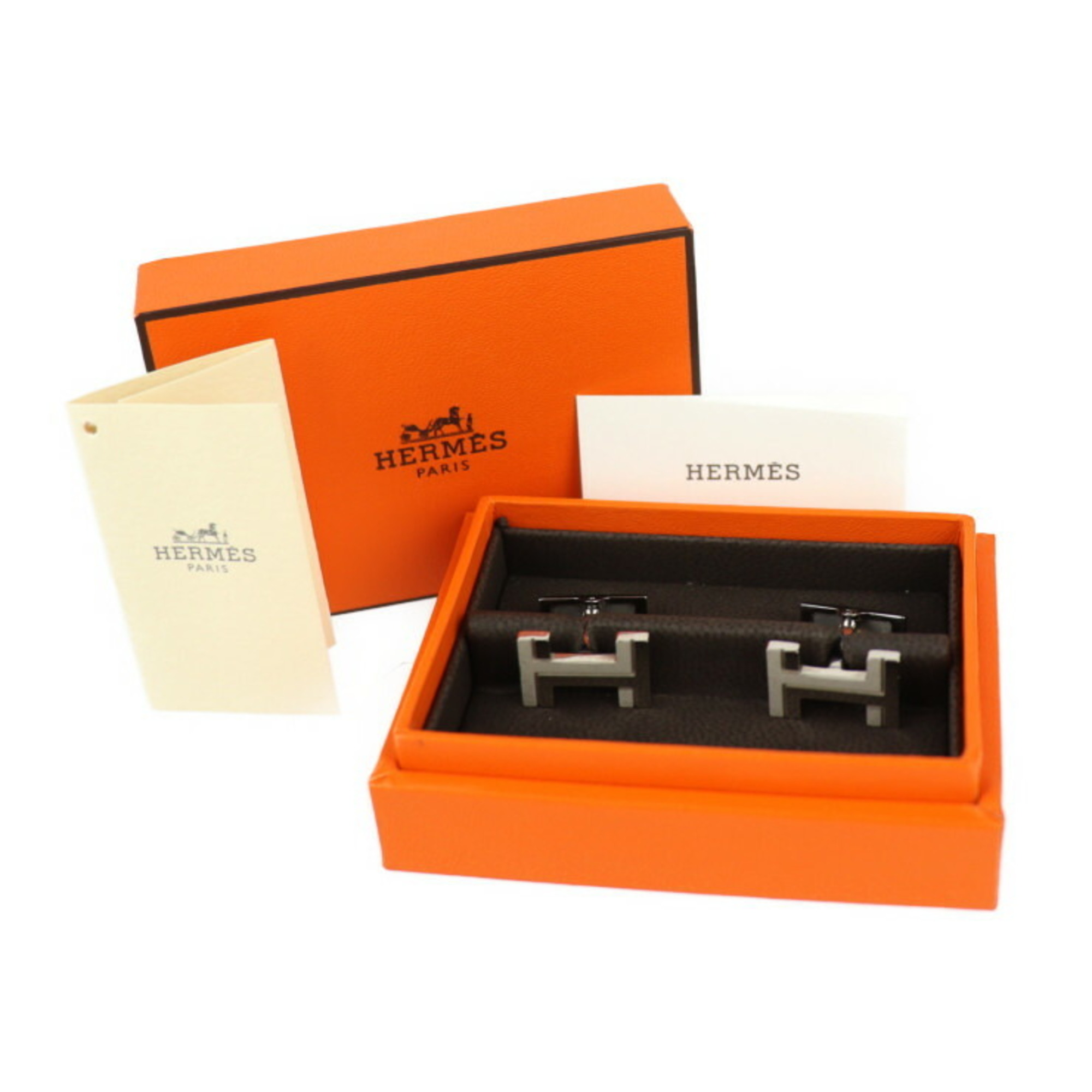 HERMES H au Carré Cufflinks 077189FP Metal Silver Motif