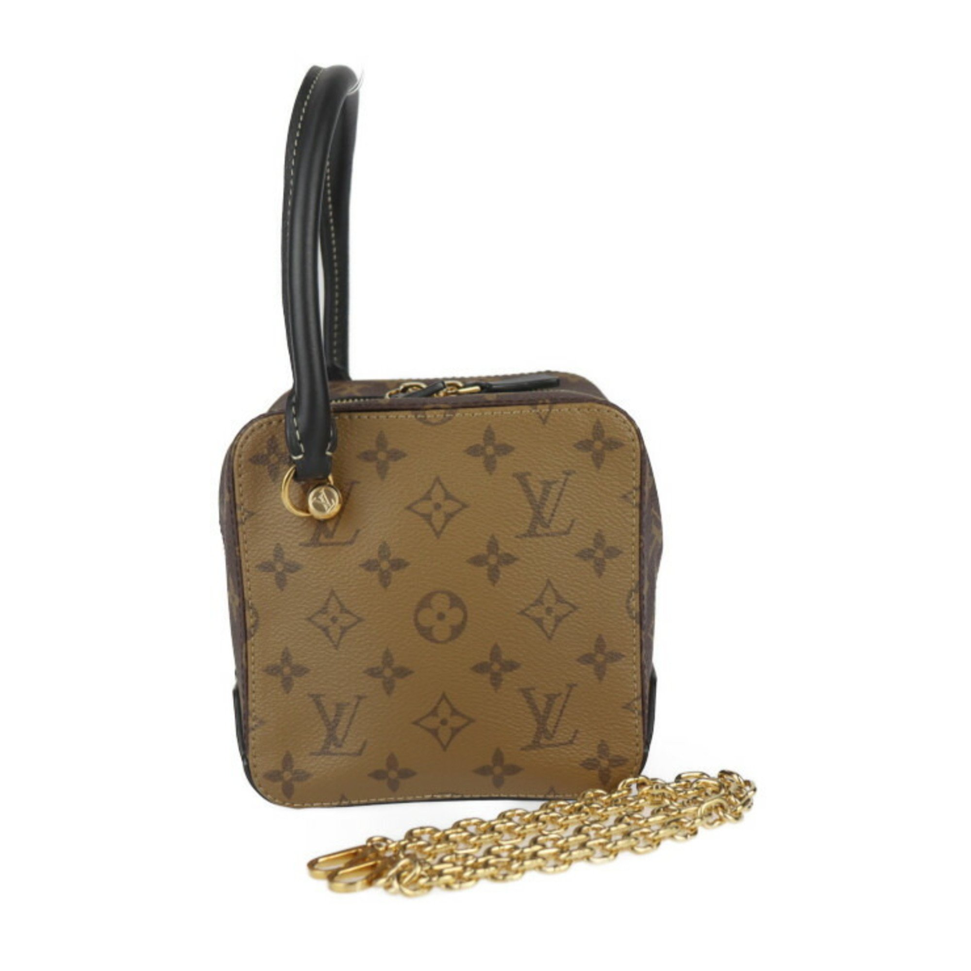 LOUIS VUITTON Louis Vuitton Square Bag Monogram Reverse Handbag M43589 Leather Brown Black Shoulder