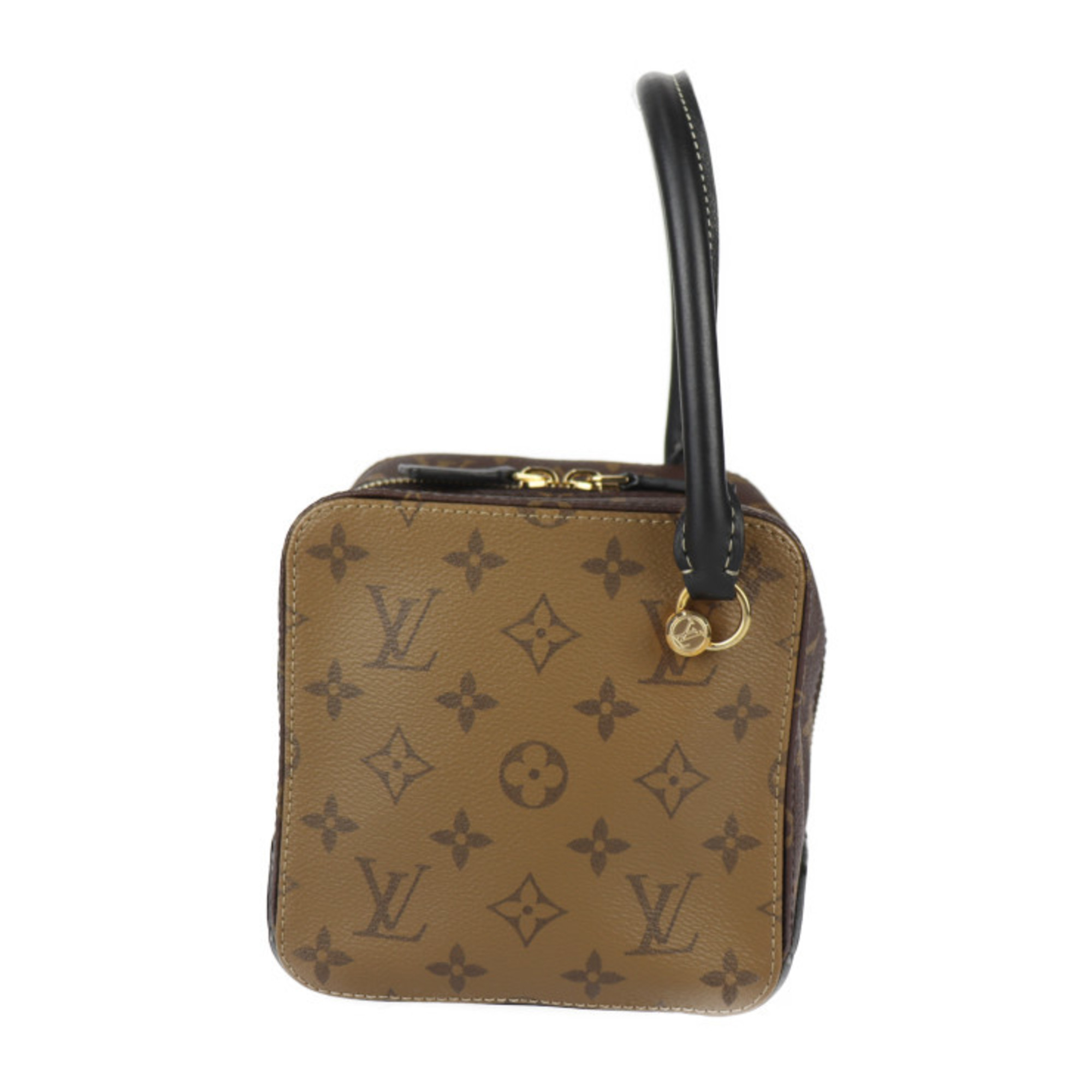 LOUIS VUITTON Louis Vuitton Square Bag Monogram Reverse Handbag M43589 Leather Brown Black Shoulder