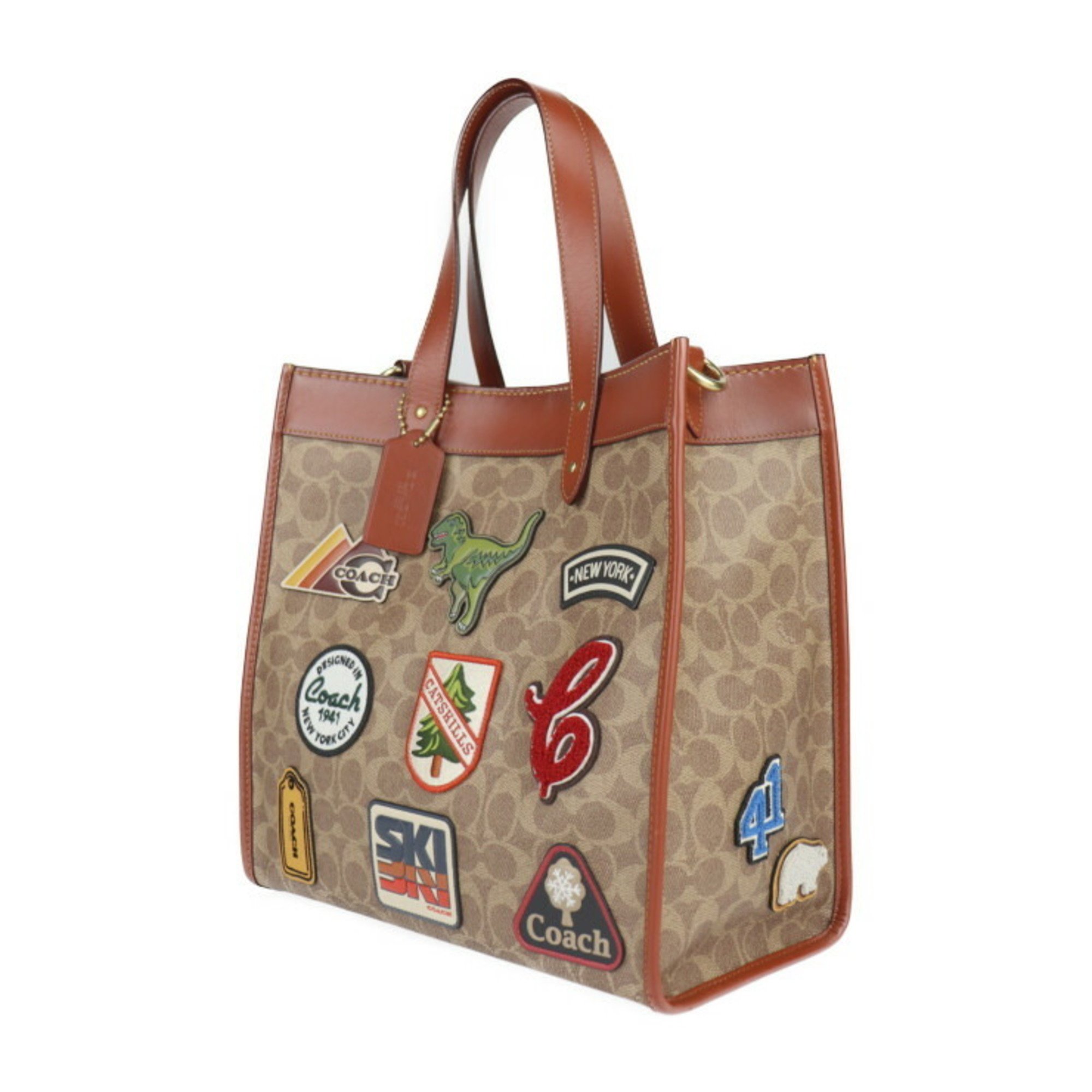 COACH Signature Canvas with Patch Handbag C6846 Leather Brown Multicolor Shoulder Bag Tote