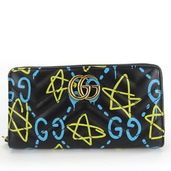 Gucci Long Wallet Ghost 448087 Leather Black Yellow Blue GG Marmont Round Accessory Women's GUCCI