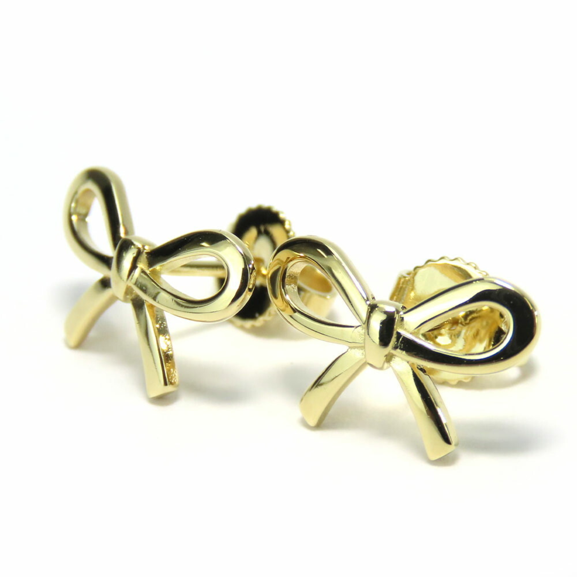 Tiffany Bow Earrings, K18YG, approx. 2.1g, Yellow Gold, Ribbon Motif, Women's, TIFFANY&Co.