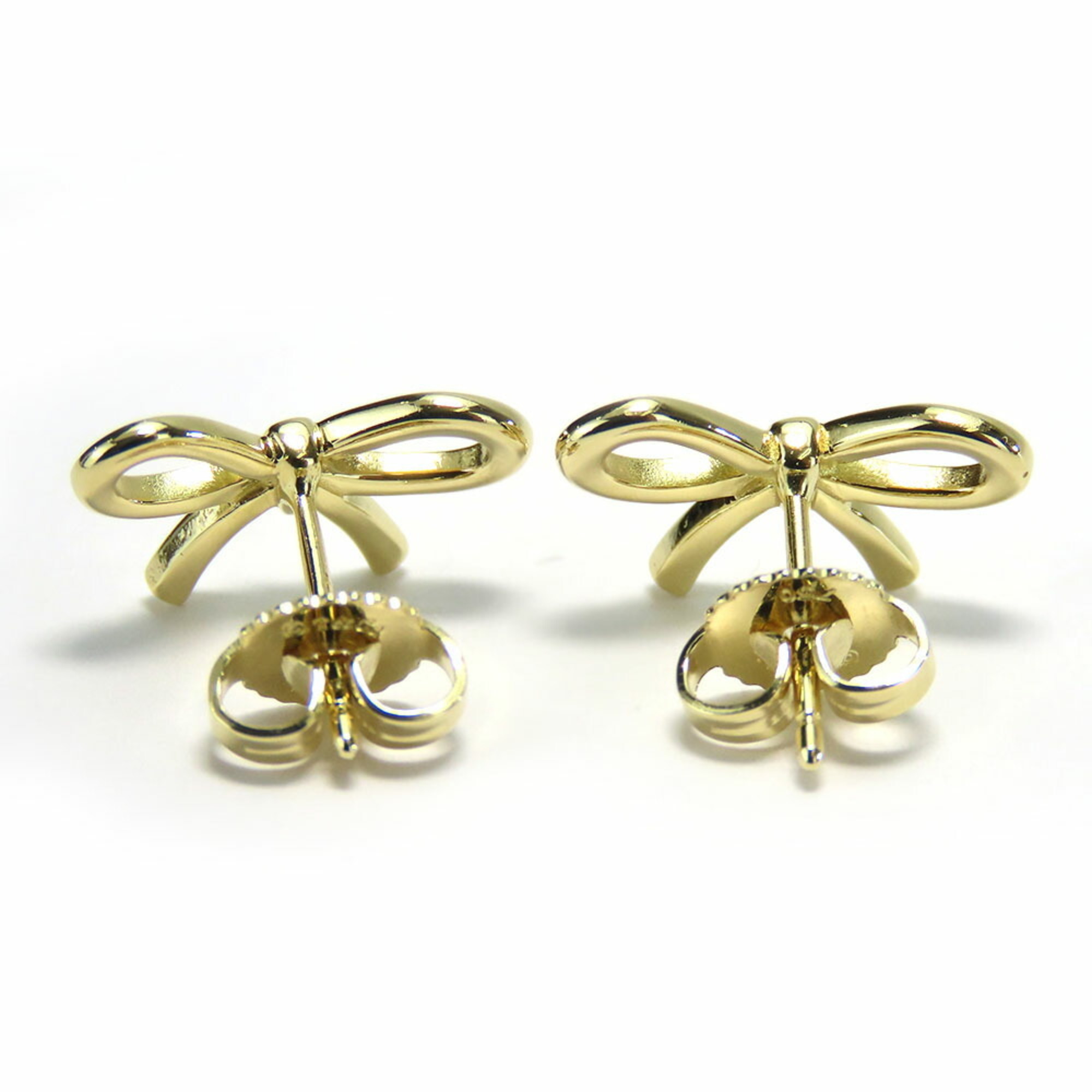 Tiffany Bow Earrings, K18YG, approx. 2.1g, Yellow Gold, Ribbon Motif, Women's, TIFFANY&Co.