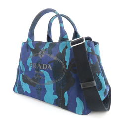 Prada Handbag Canapa B2642B Canvas Royal Blue Camouflage Shoulder Bag for Women PRADA