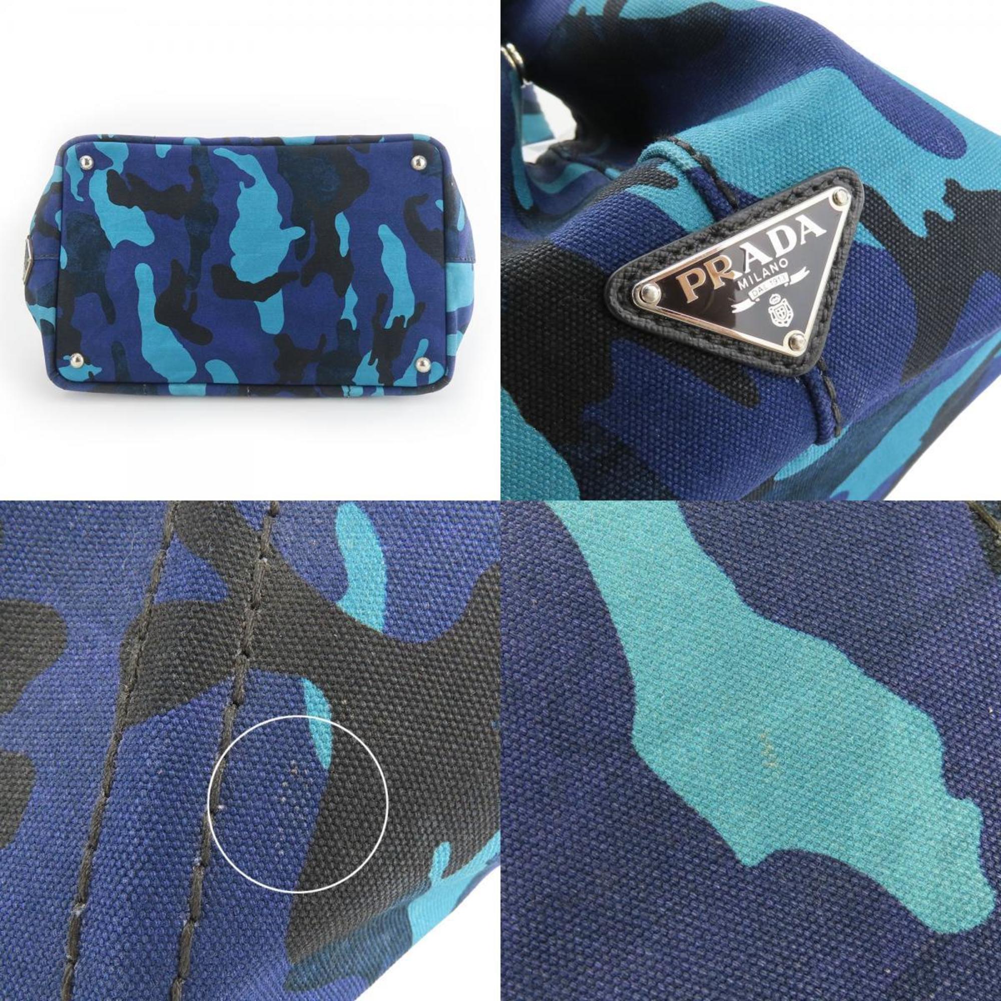 Prada Handbag Canapa B2642B Canvas Royal Blue Camouflage Shoulder Bag for Women PRADA