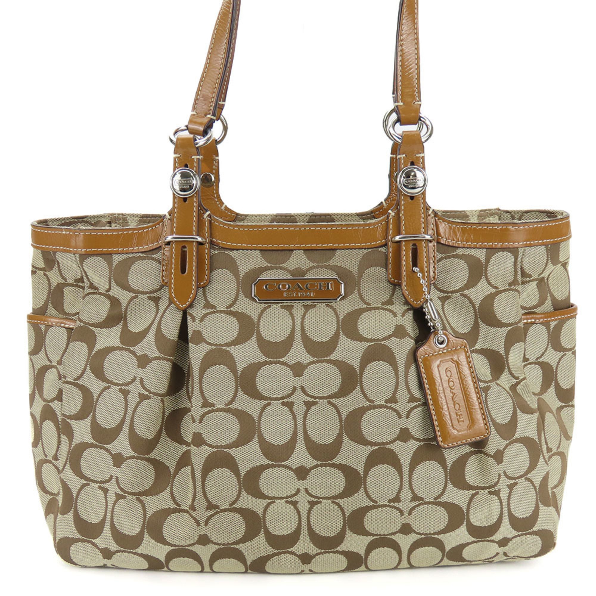 Coach Tote Bag F15146 Canvas Leather Beige Caramel Women's COACH