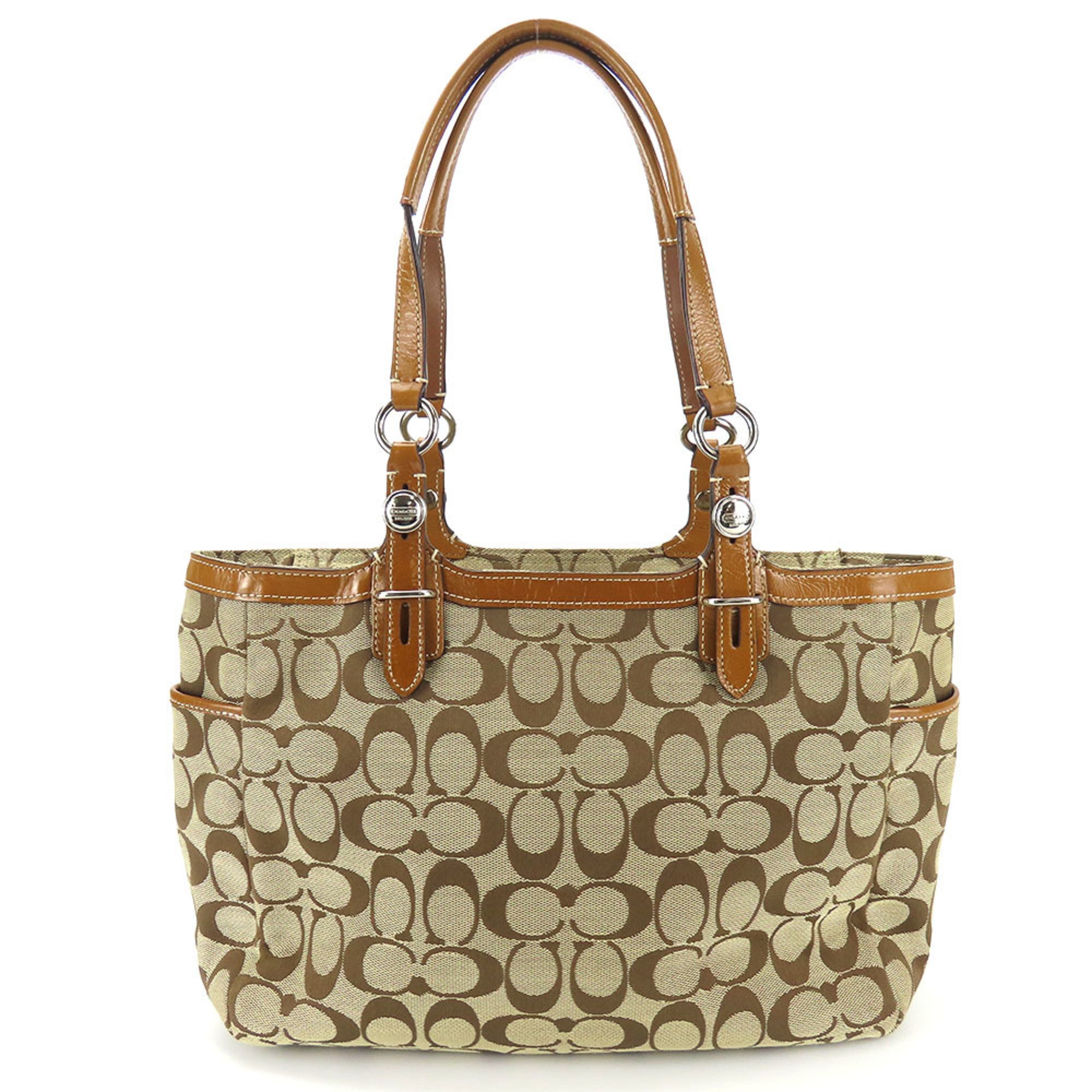 Coach Tote Bag F15146 Canvas Leather Beige Caramel Women's COACH