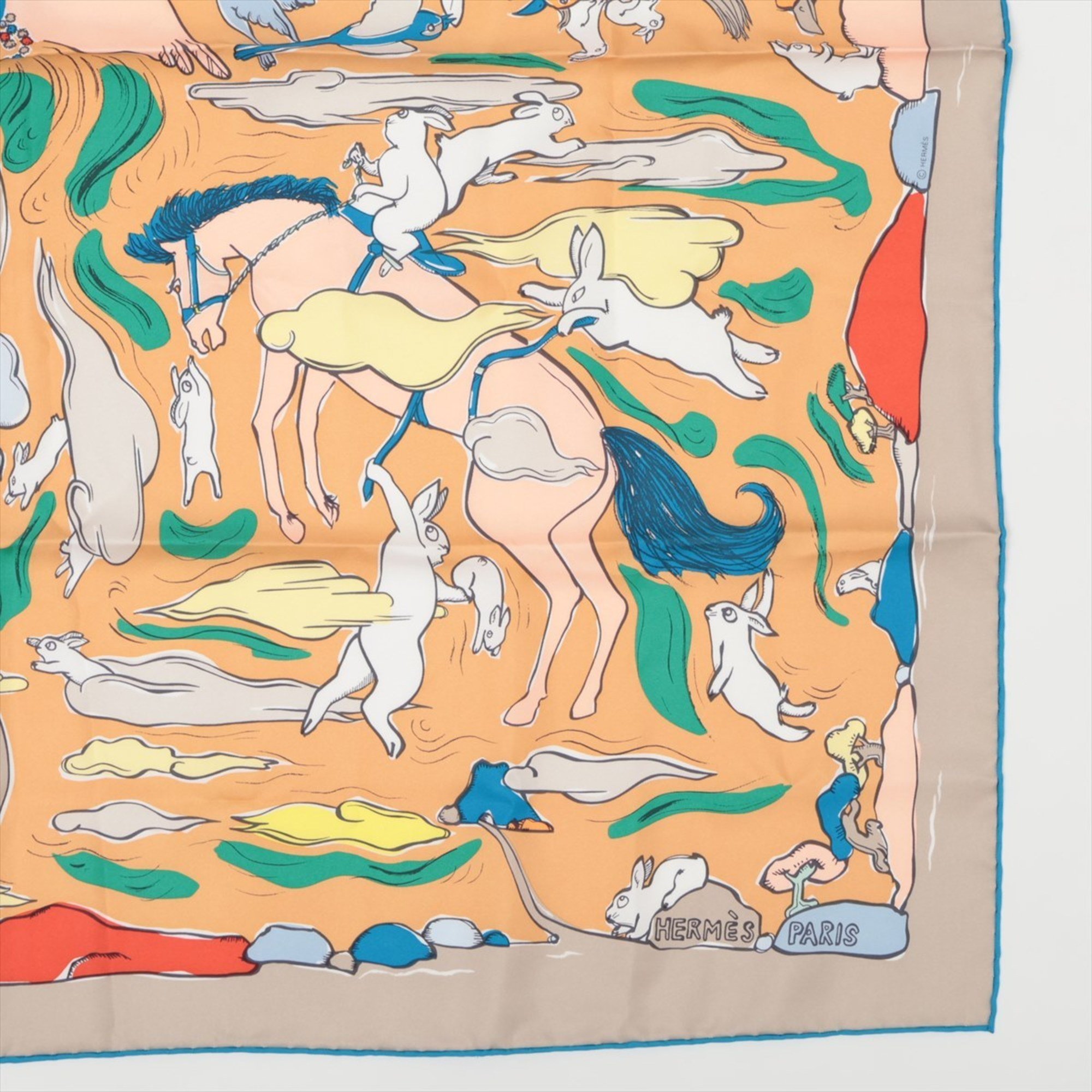 Hermes Carre 90 MILLE ET UN LAPINS A Thousand and One Rabbits Scarf 100% Silk Horse Stole Women's EEE AN16-6