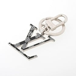 Louis Vuitton LOUIS VUITTON Porte Cle LV Damier Distorted Key Ring Holder MP2918 Metal Silver/Black B-156220