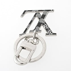 Louis Vuitton LOUIS VUITTON Porte Cle LV Damier Distorted Key Ring Holder MP2918 Metal Silver/Black B-156220