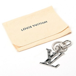 Louis Vuitton LOUIS VUITTON Porte Cle LV Damier Distorted Key Ring Holder MP2918 Metal Silver/Black B-156220