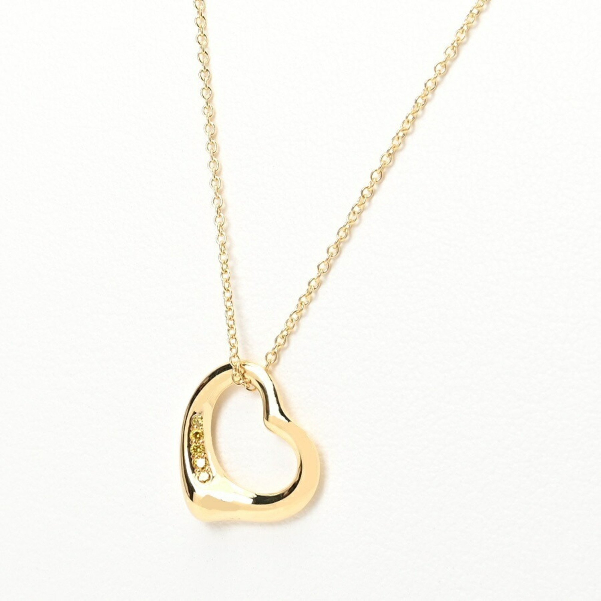 Tiffany & Co. Elsa Peretti Heart Pendant Necklace 16mm K18YG Yellow Diamond 5P 40.5cm 60018418 L-156072