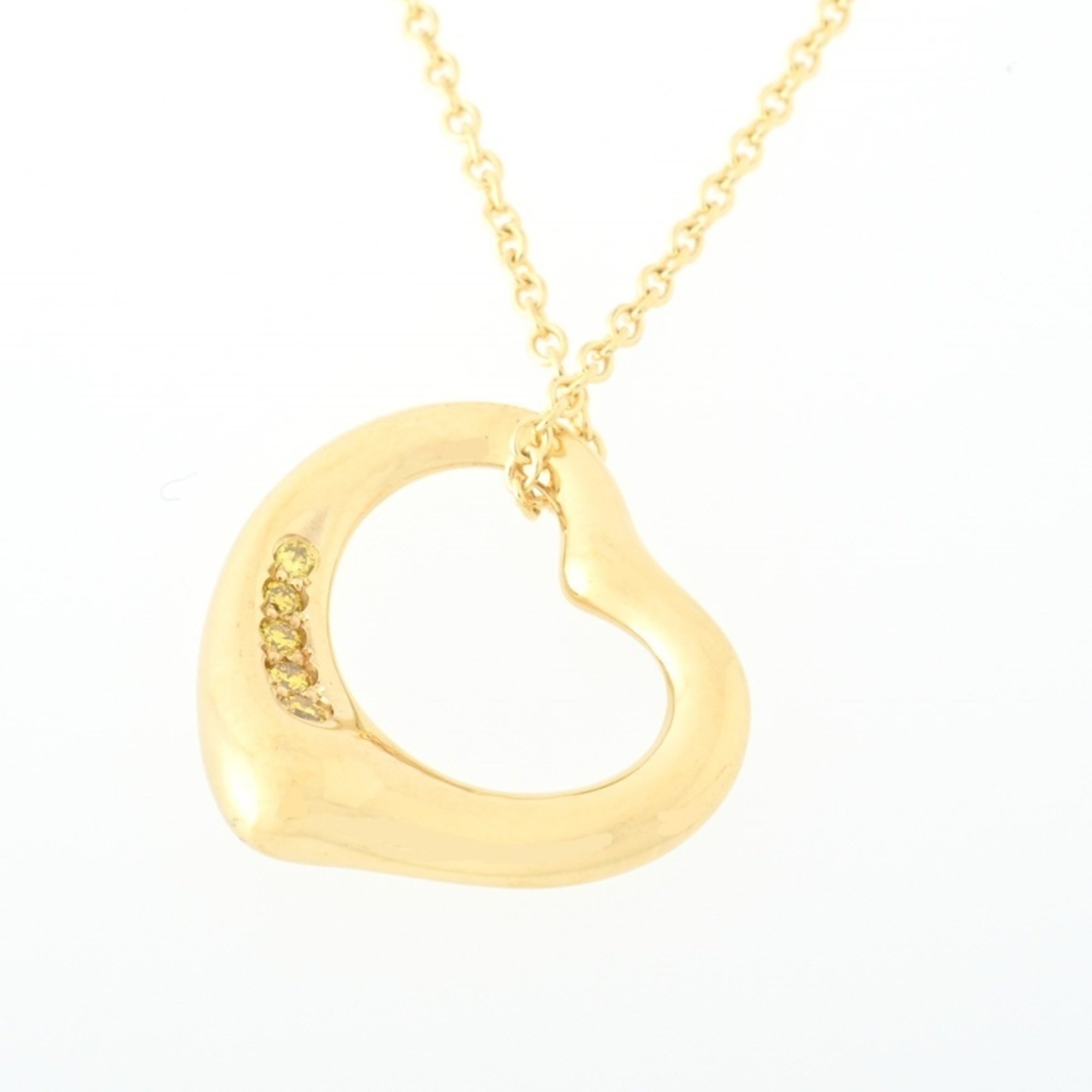 Tiffany & Co. Elsa Peretti Heart Pendant Necklace 16mm K18YG Yellow Diamond 5P 40.5cm 60018418 L-156072