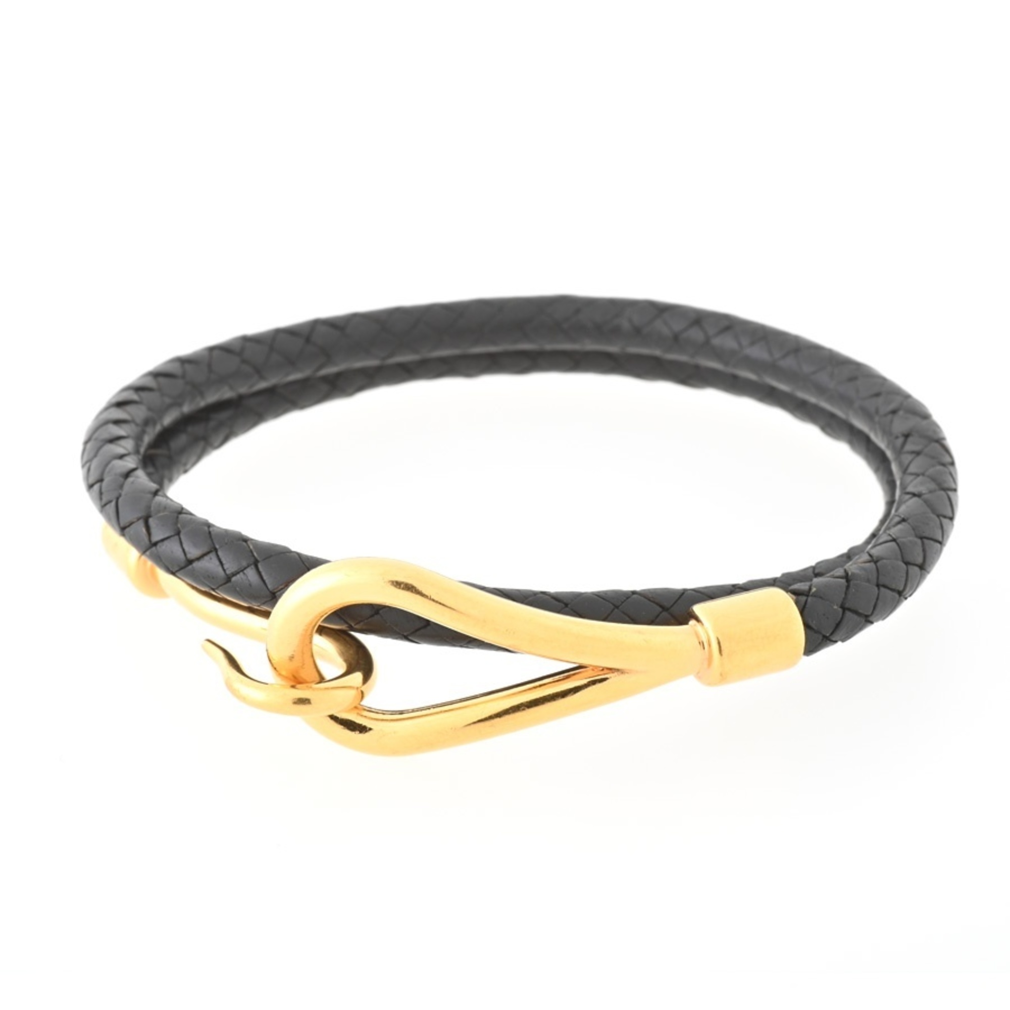 Hermes Jumbo H Leather Bracelet Black/Gold S-155990