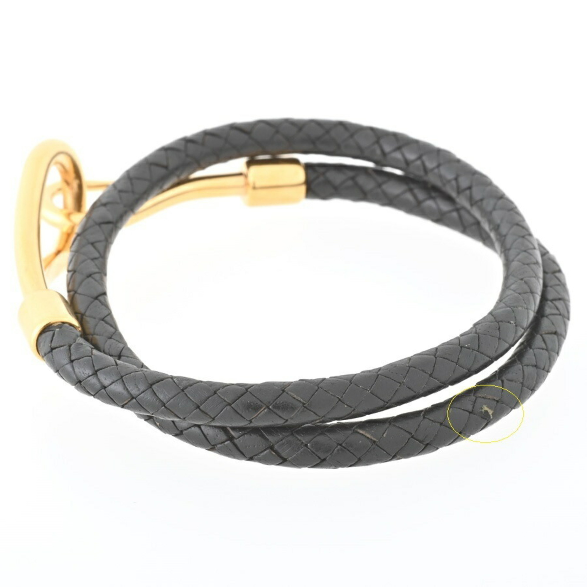 Hermes Jumbo H Leather Bracelet Black/Gold S-155990