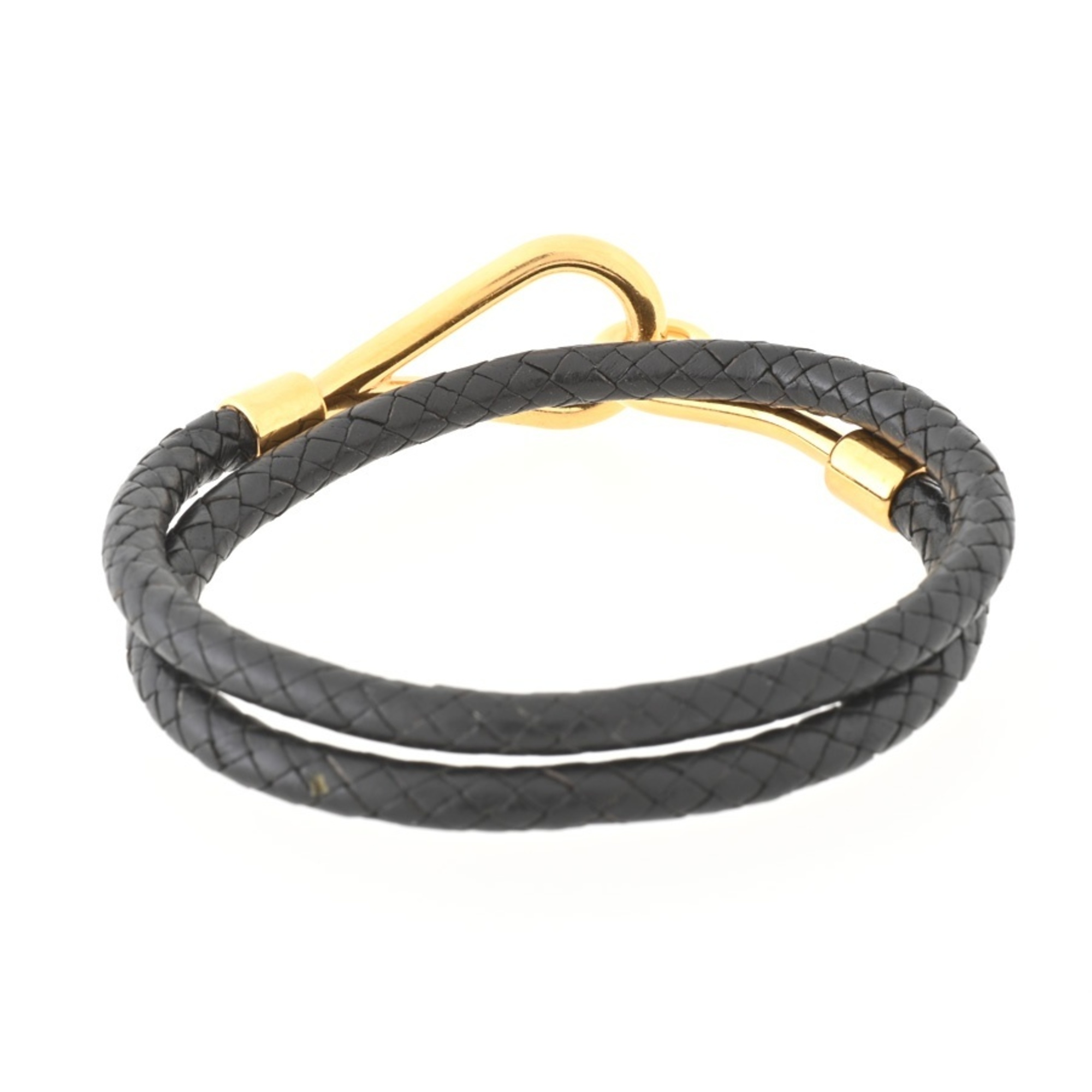 Hermes Jumbo H Leather Bracelet Black/Gold S-155990