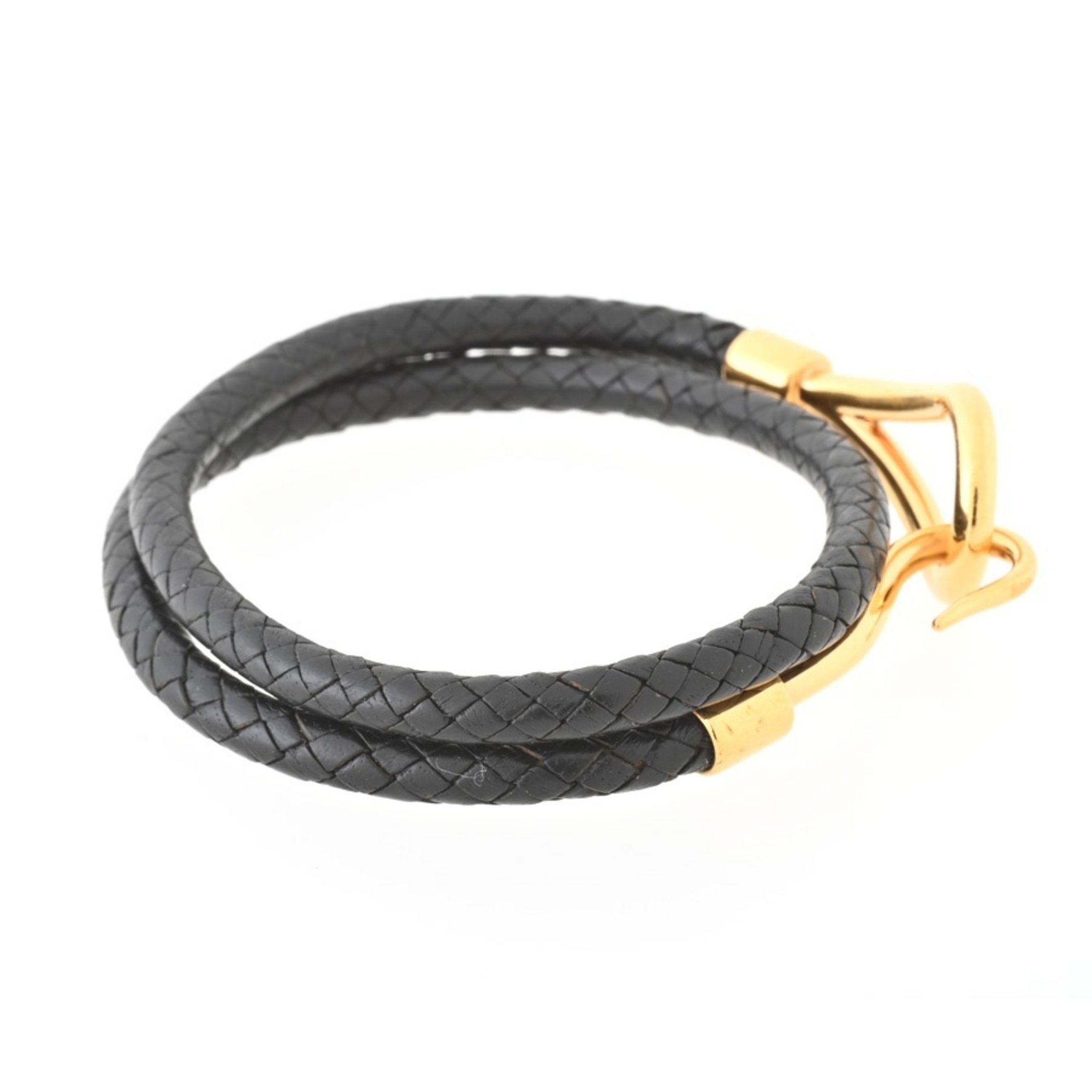 Hermes Jumbo H Leather Bracelet Black/Gold S-155990