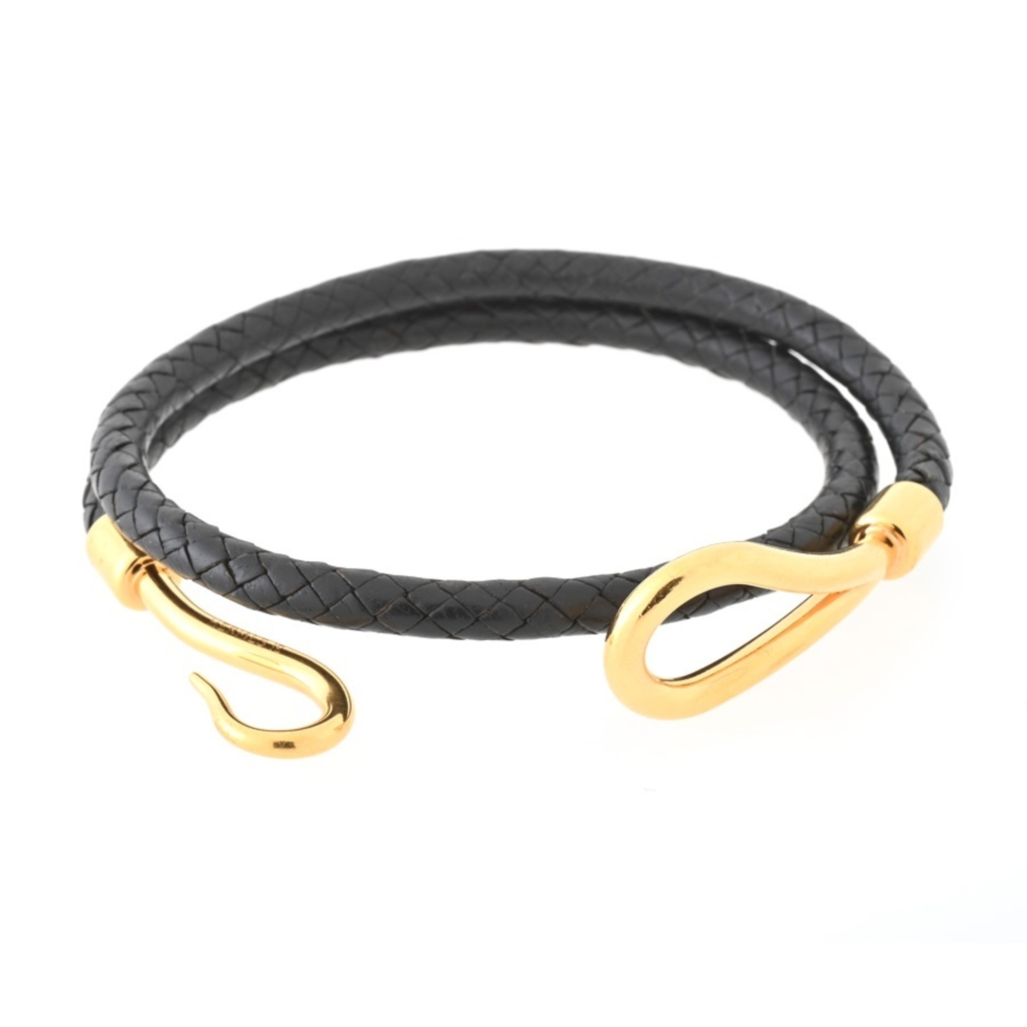 Hermes Jumbo H Leather Bracelet Black/Gold S-155990