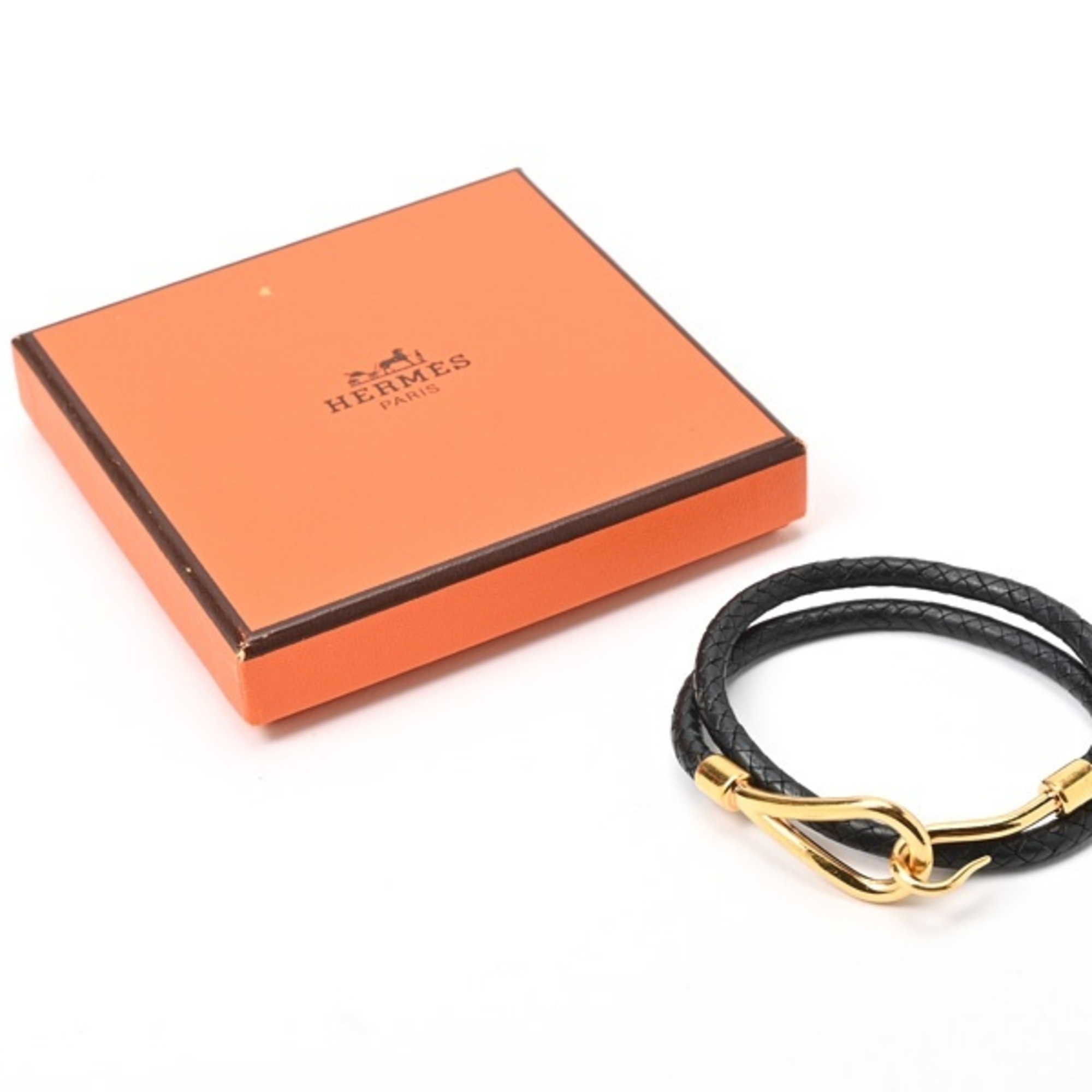 Hermes Jumbo H Leather Bracelet Black/Gold S-155990