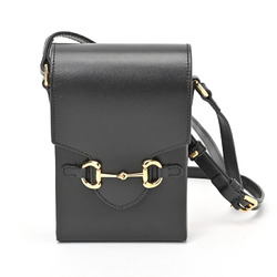 GUCCI Horsebit 1955 Bag Shoulder Neck Pouch 625615 Leather Black S-156279