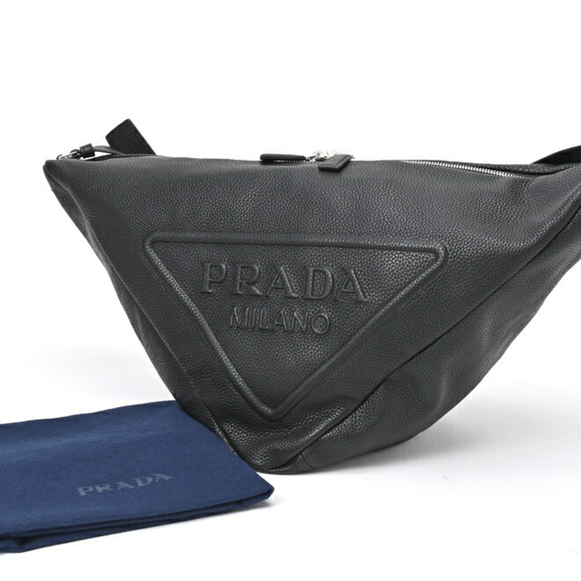 PRADA Triangle Vitello Dino Leather Bag 2VY007 Black S-156230